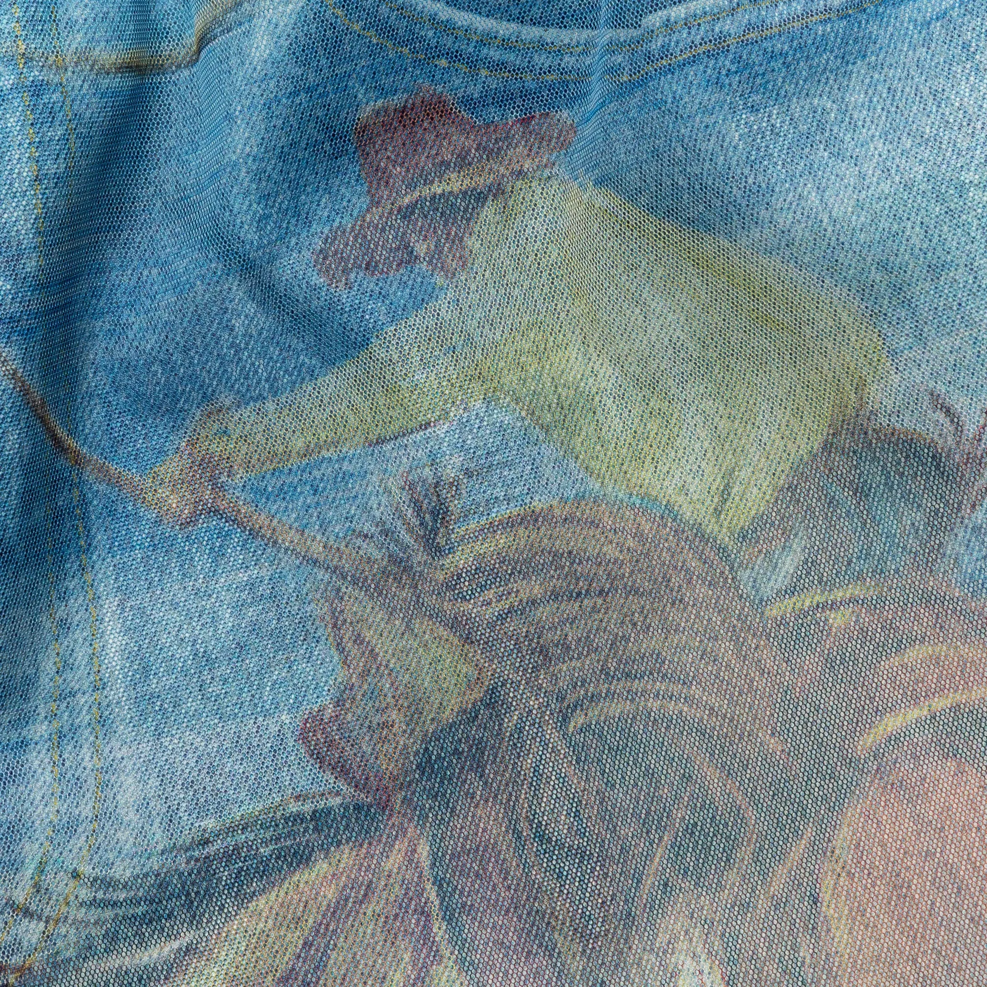 Double Layer Cowboy Printed Mesh Shorts - Blue