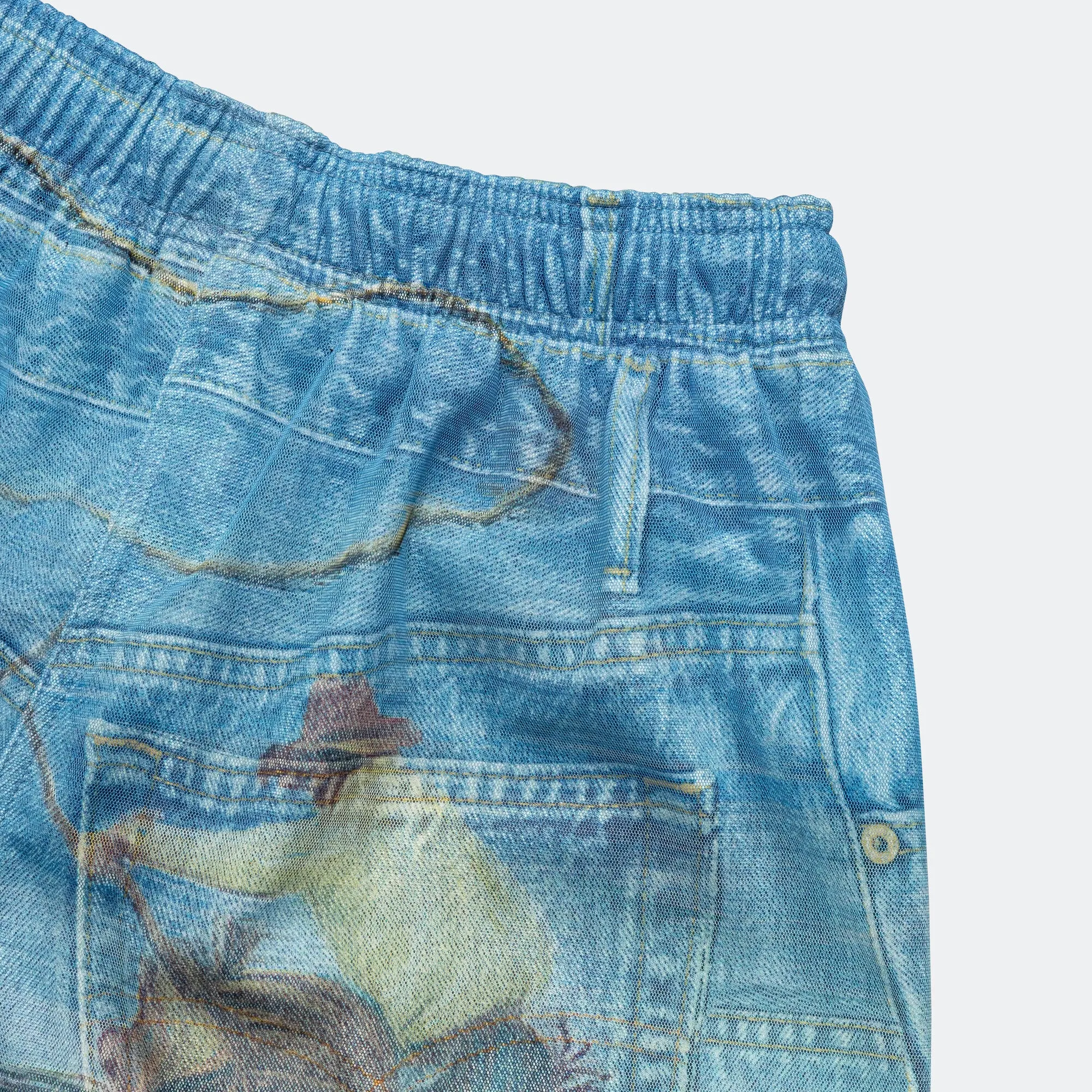 Double Layer Cowboy Printed Mesh Shorts - Blue