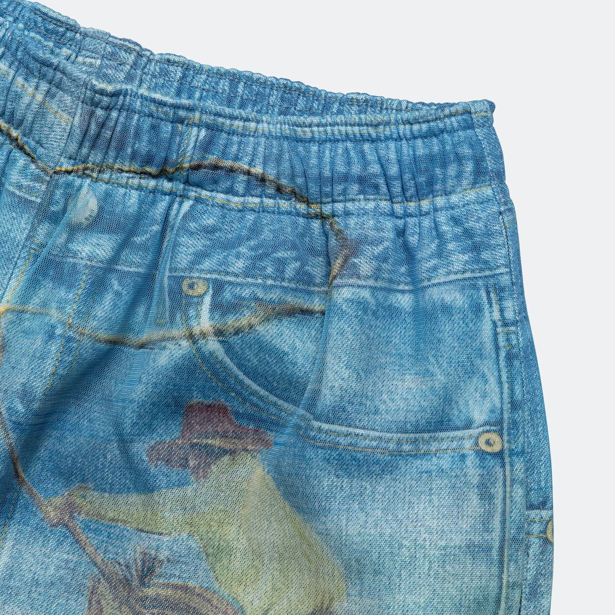 Double Layer Cowboy Printed Mesh Shorts - Blue