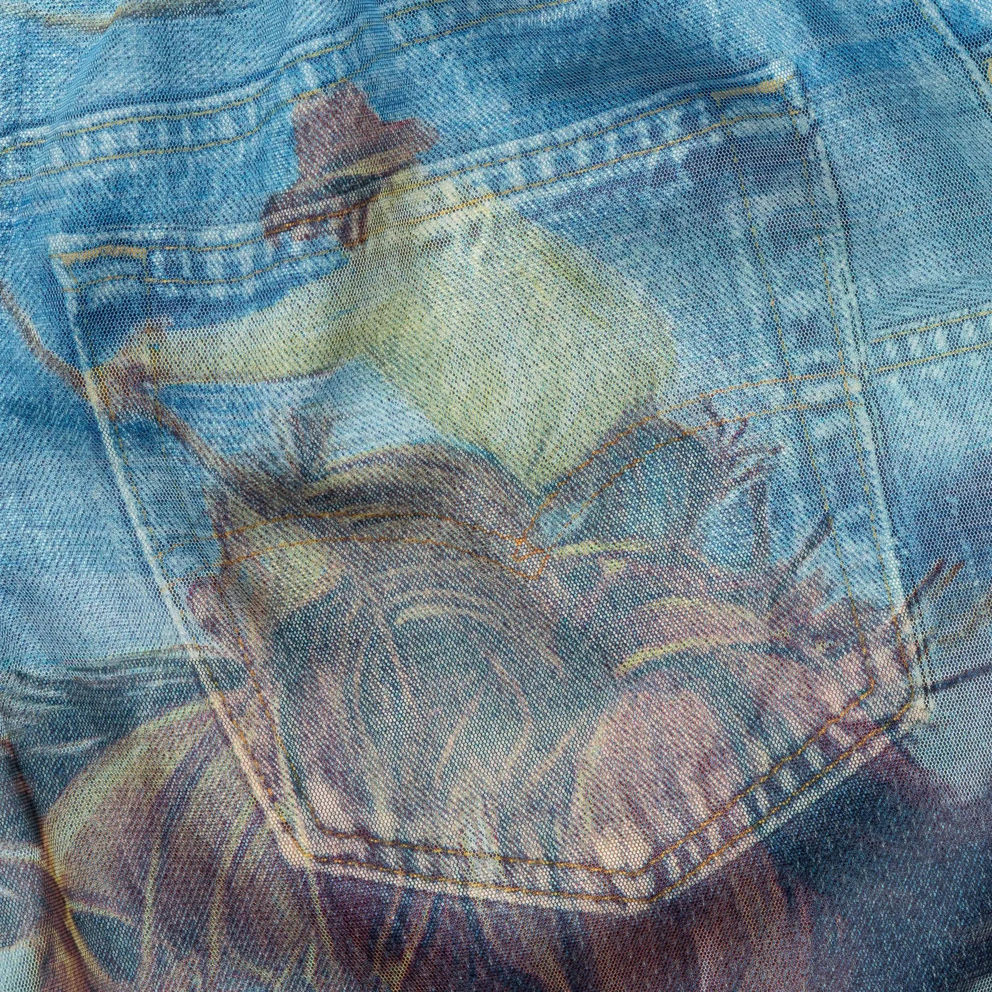 Double Layer Cowboy Printed Mesh Shorts - Blue