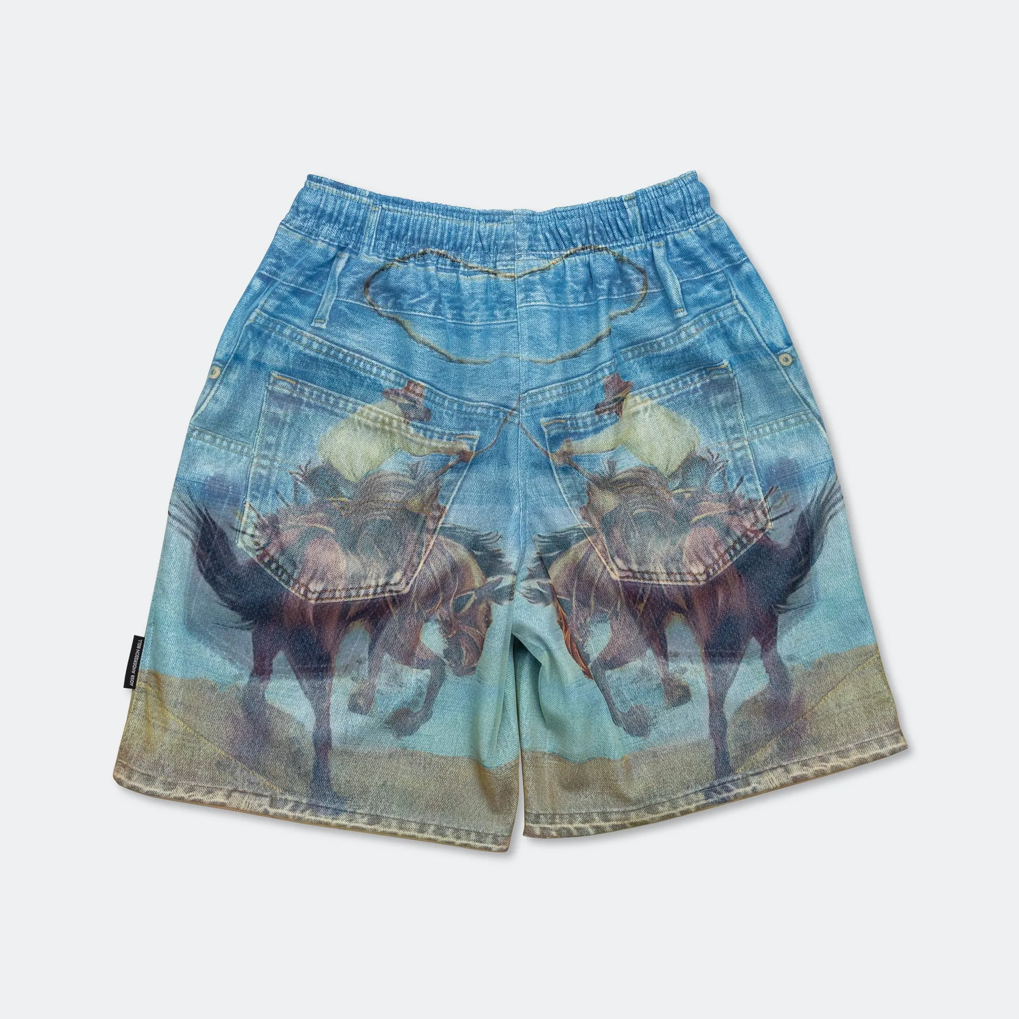 Double Layer Cowboy Printed Mesh Shorts - Blue