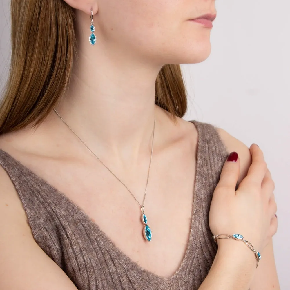 Fiorelli Silver Aqua Crystal Drop Earrings E5801A