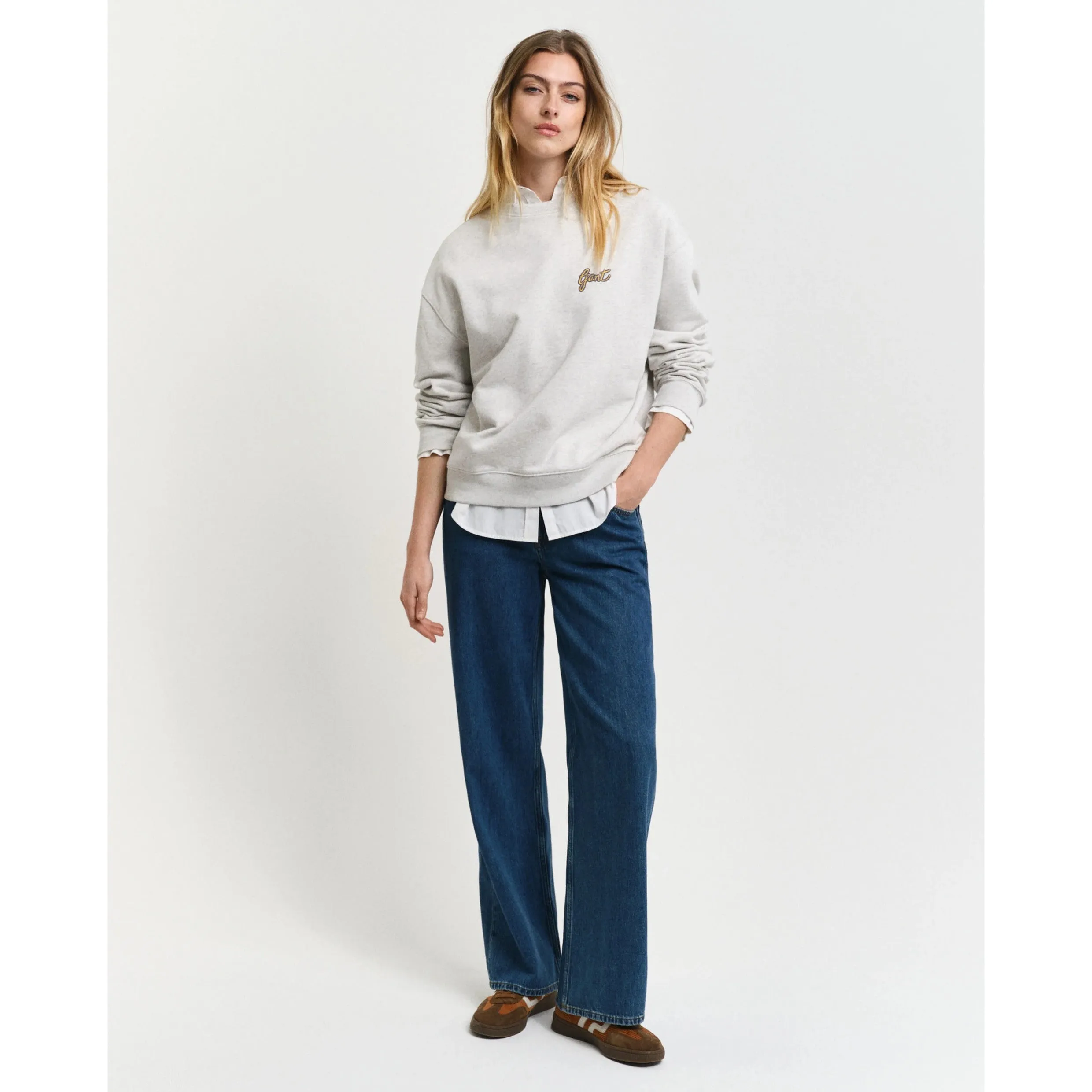 GANT Script Graphic Crew Neck Sweatshirt Grey Melange 4201239
