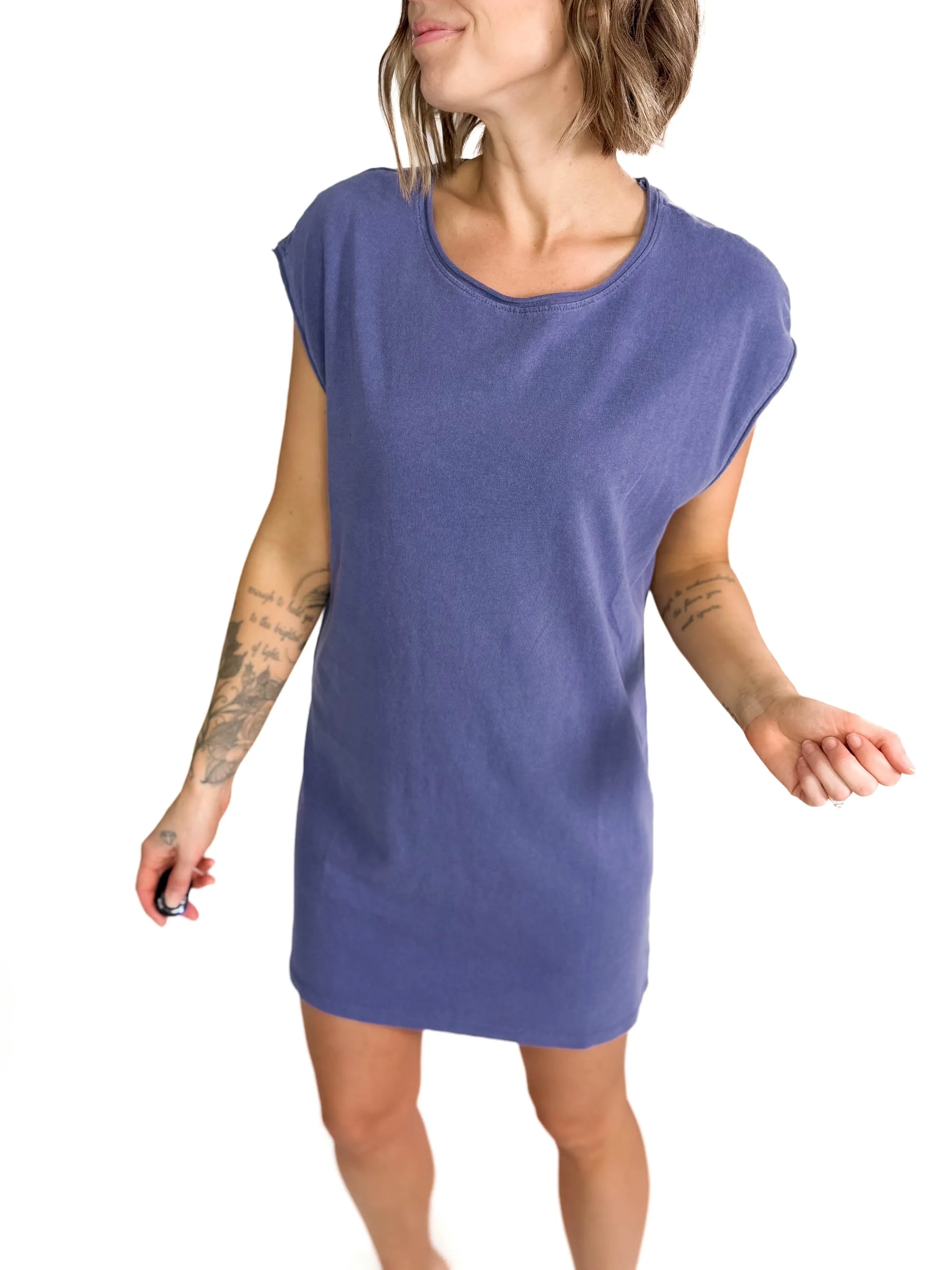 Garland Cotton Mini Dress- DUSTY INDIGO