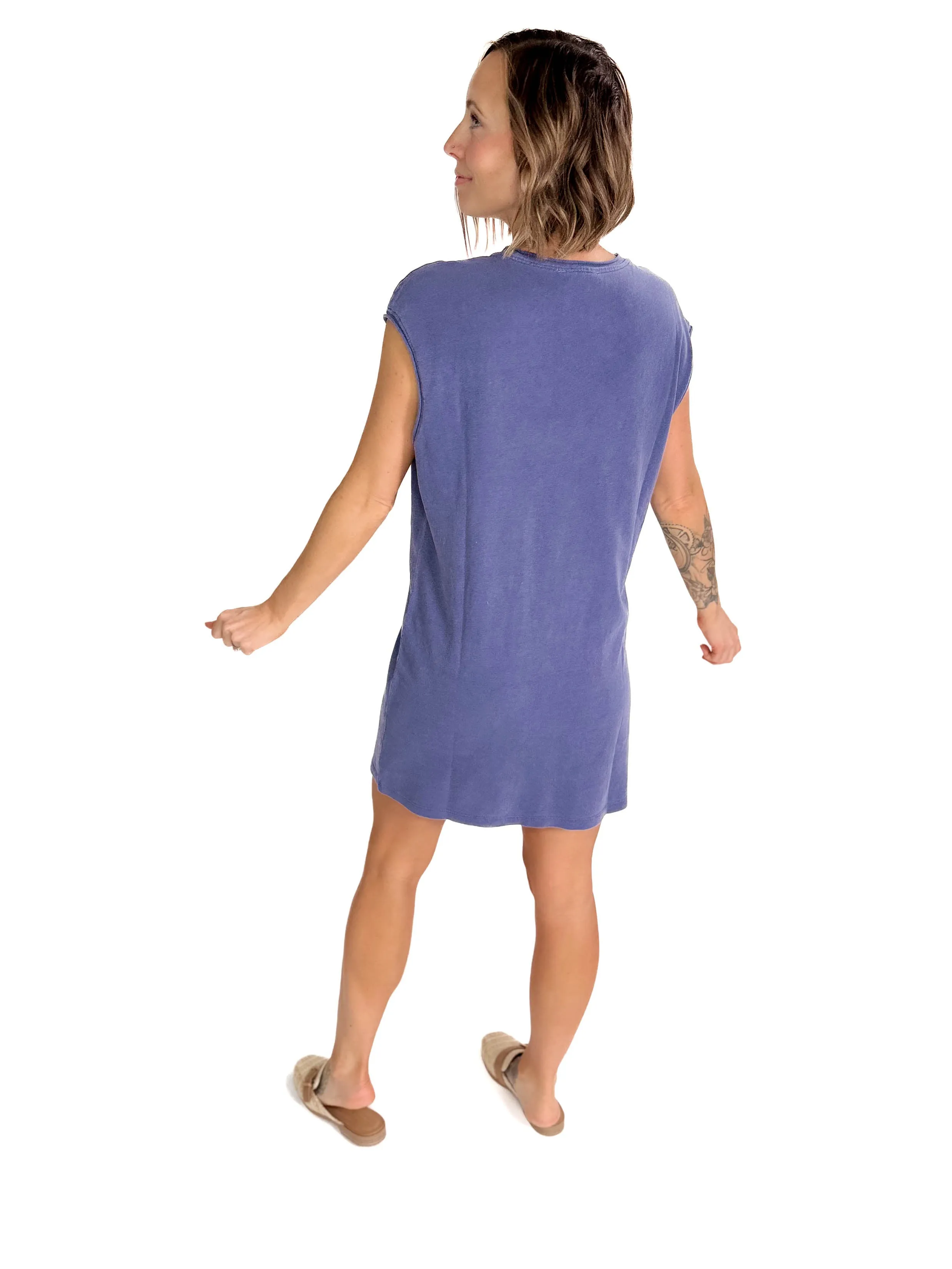 Garland Cotton Mini Dress- DUSTY INDIGO