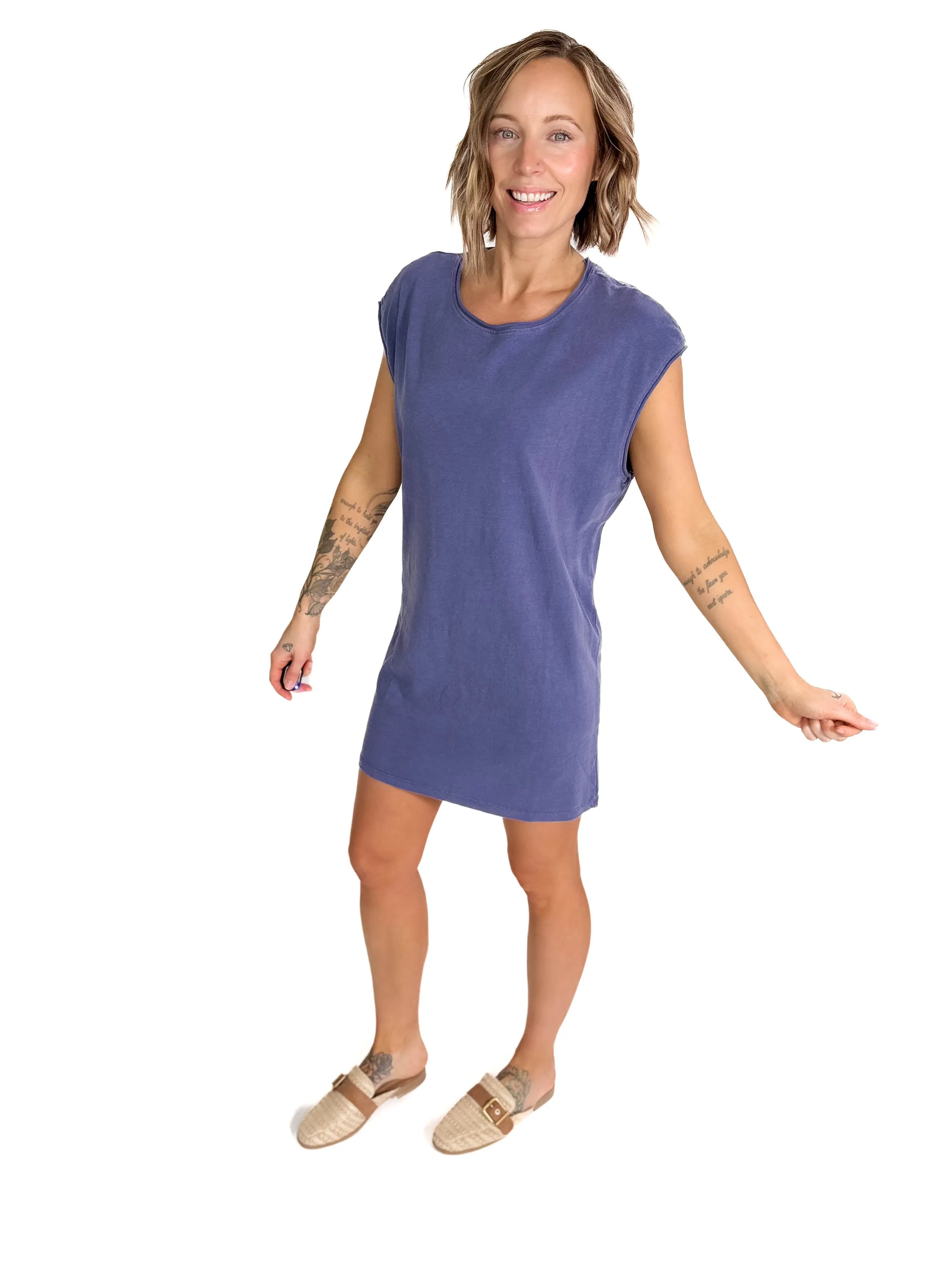 Garland Cotton Mini Dress- DUSTY INDIGO