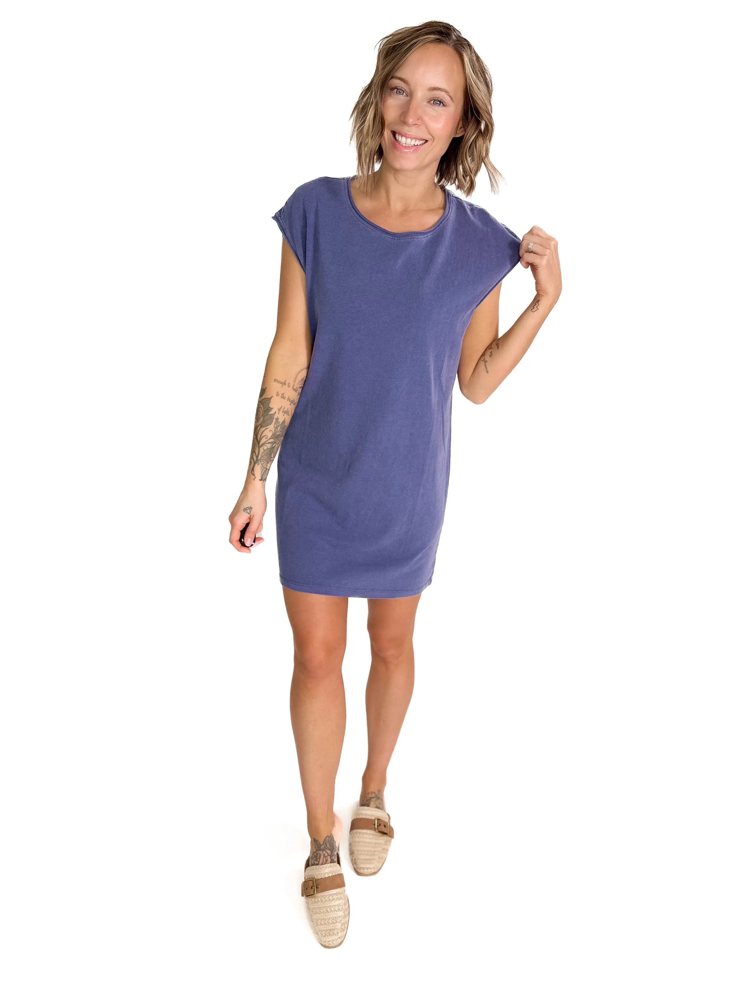 Garland Cotton Mini Dress- DUSTY INDIGO
