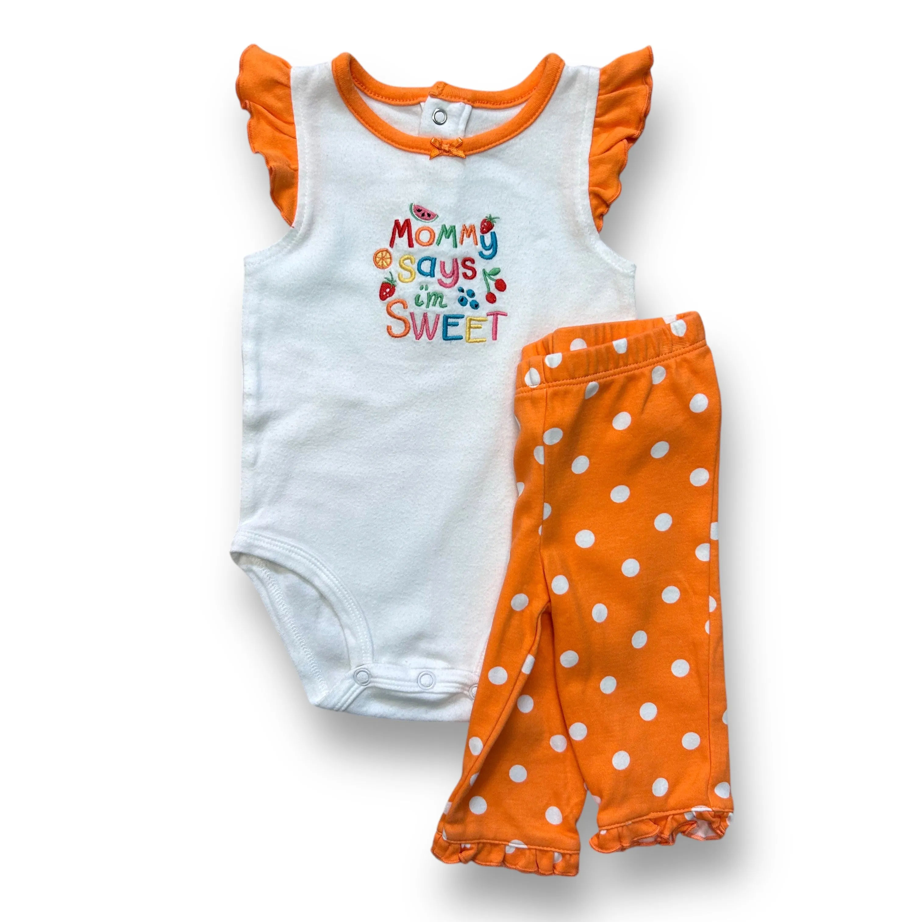 Girls Carter's Size 3 Months Orange & White Mommy Ruffle 2-Pc Outfit