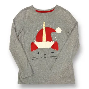 Girls Cat & Jack Size 10/12 YLG Gray & White Kitten Holiday Long Sleeve Shirt