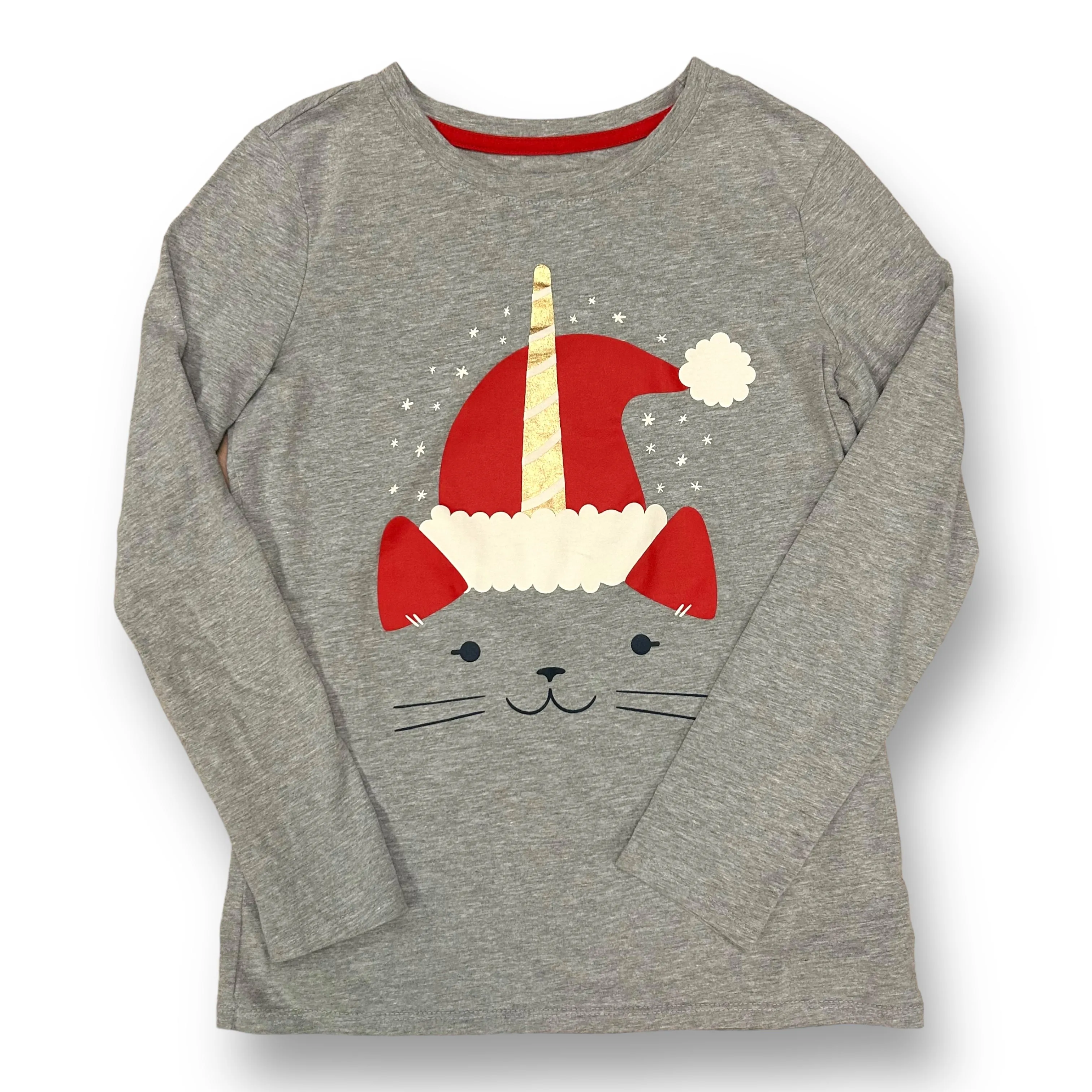 Girls Cat & Jack Size 10/12 YLG Gray & White Kitten Holiday Long Sleeve Shirt