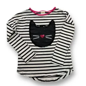 Girls Gymboree Size 4 B&W Striped Long Sleeve Sequin Kitty Shirt