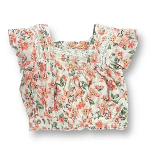 Girls Justice Size 8 Pink & White Floral Cropped Blouse