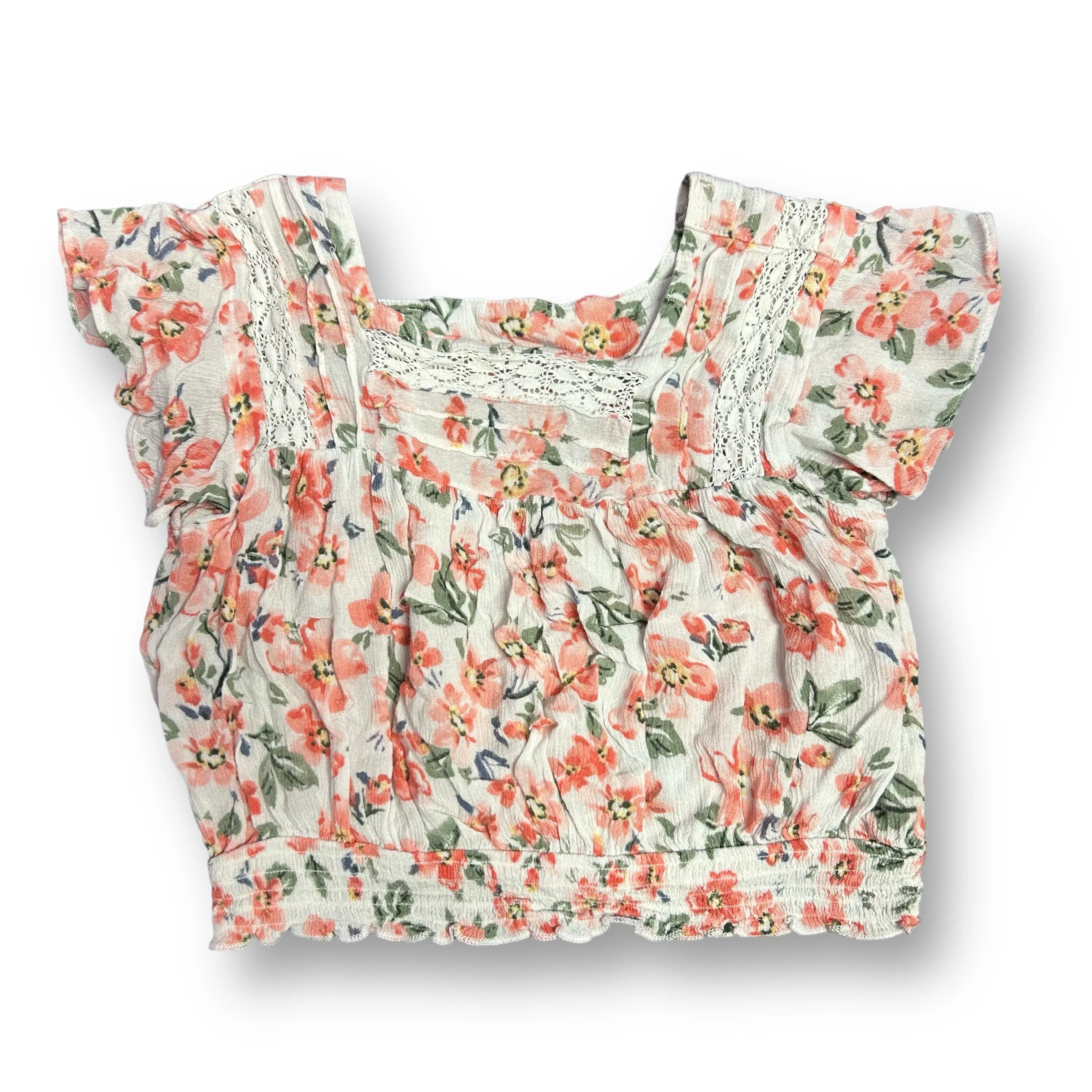 Girls Justice Size 8 Pink & White Floral Cropped Blouse