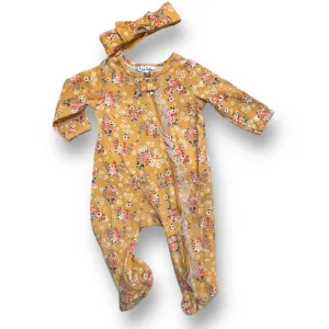 Girls Nicole Miller Size 6-9 Months Mustard 2-Pc Romper & Headband