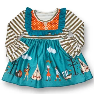 Girls Size 9-12 Months Teal Pilgrims Thanksgiving Dress