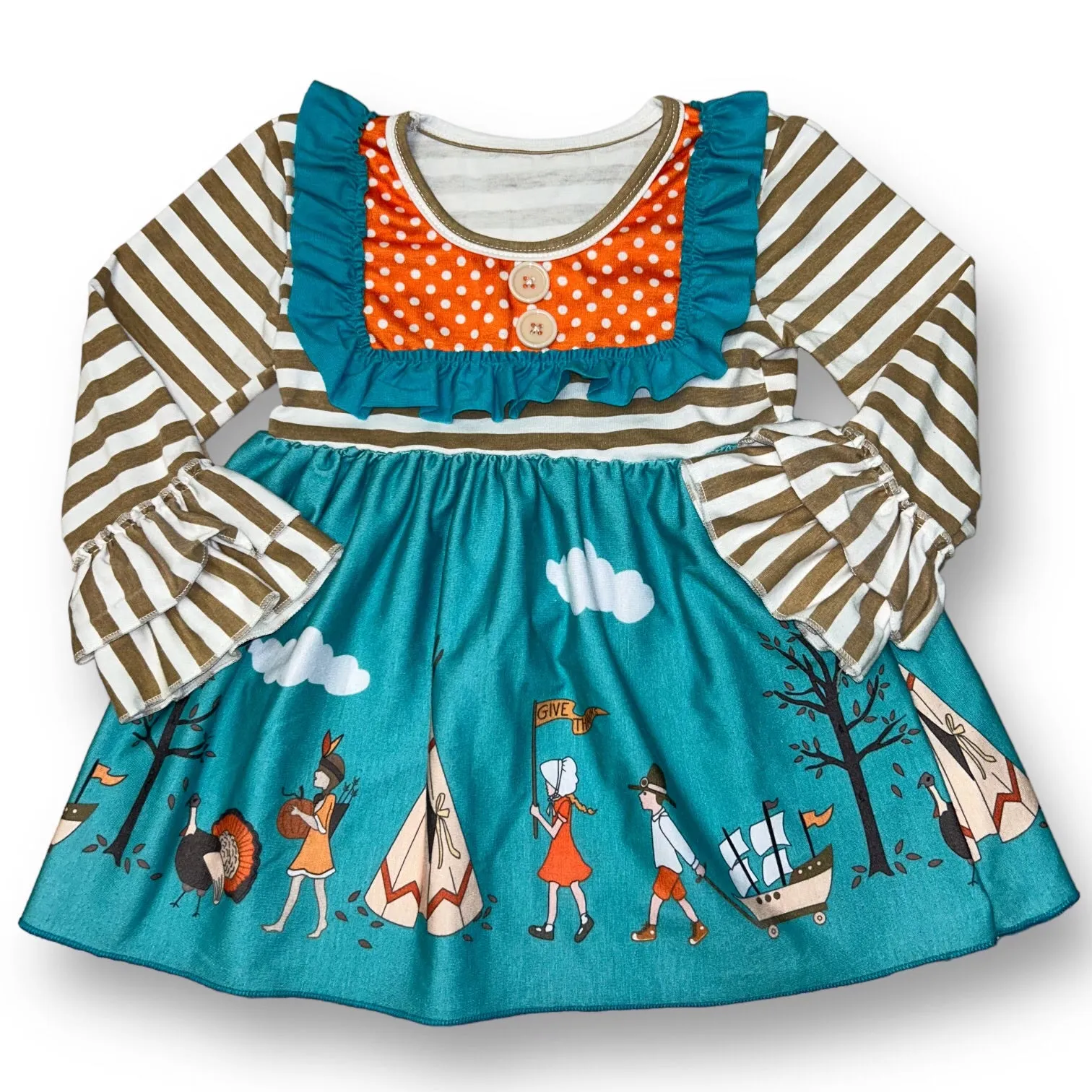 Girls Size 9-12 Months Teal Pilgrims Thanksgiving Dress