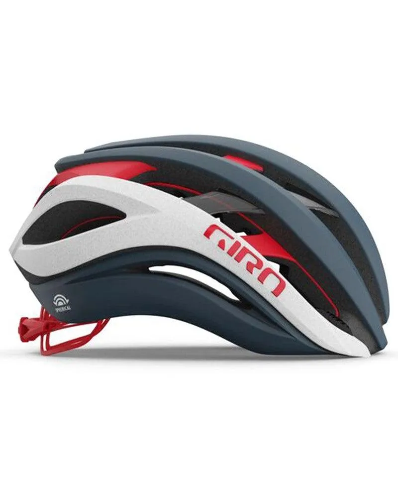 Giro Aether Spherical MIPS Road Cycling Helmet (Matte Portaro Grey/White/Red)