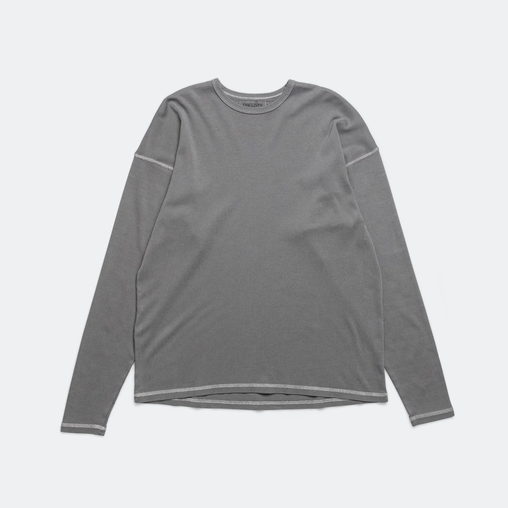 Heavy Rib Knit Long Sleeve Tee - Grey