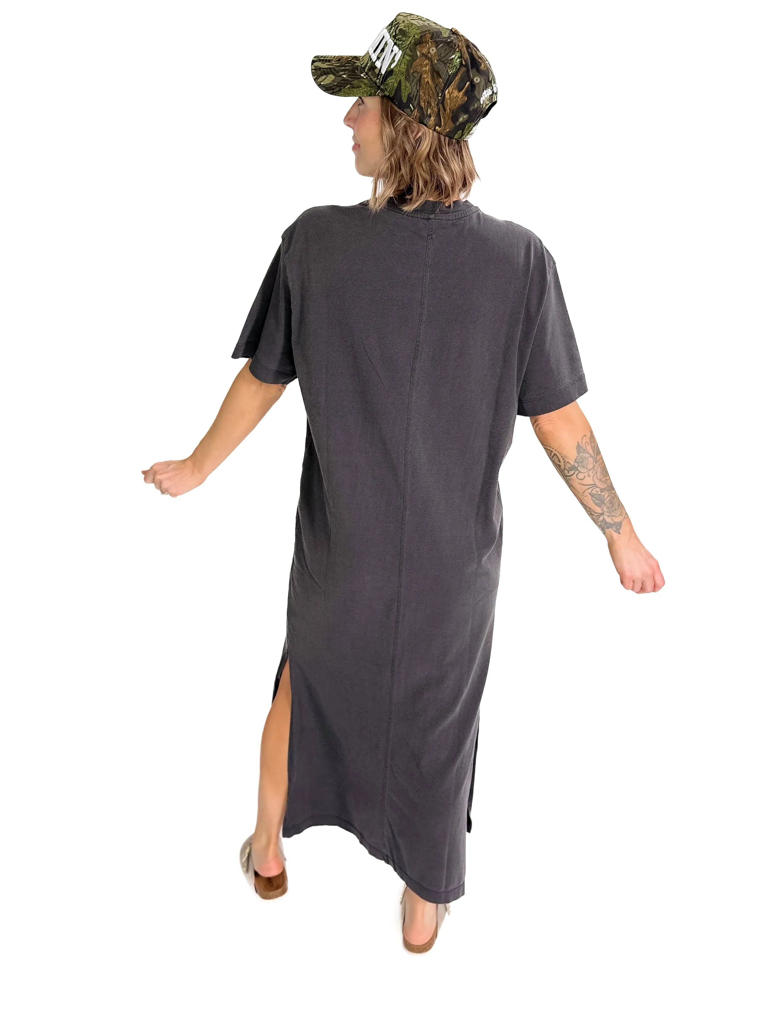 Juliana Cotton Midi T-shirt Dress- BLACK