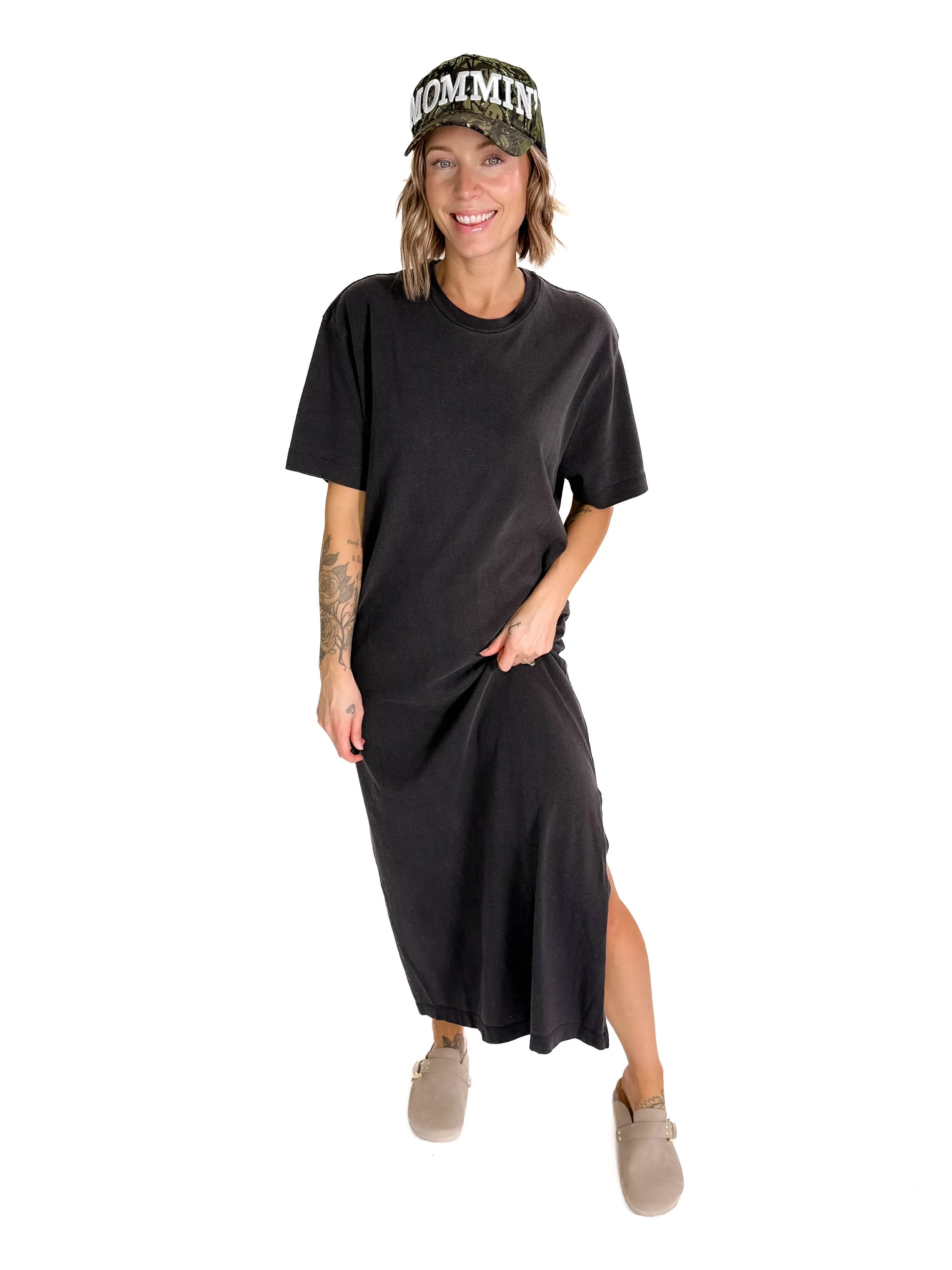 Juliana Cotton Midi T-shirt Dress- BLACK
