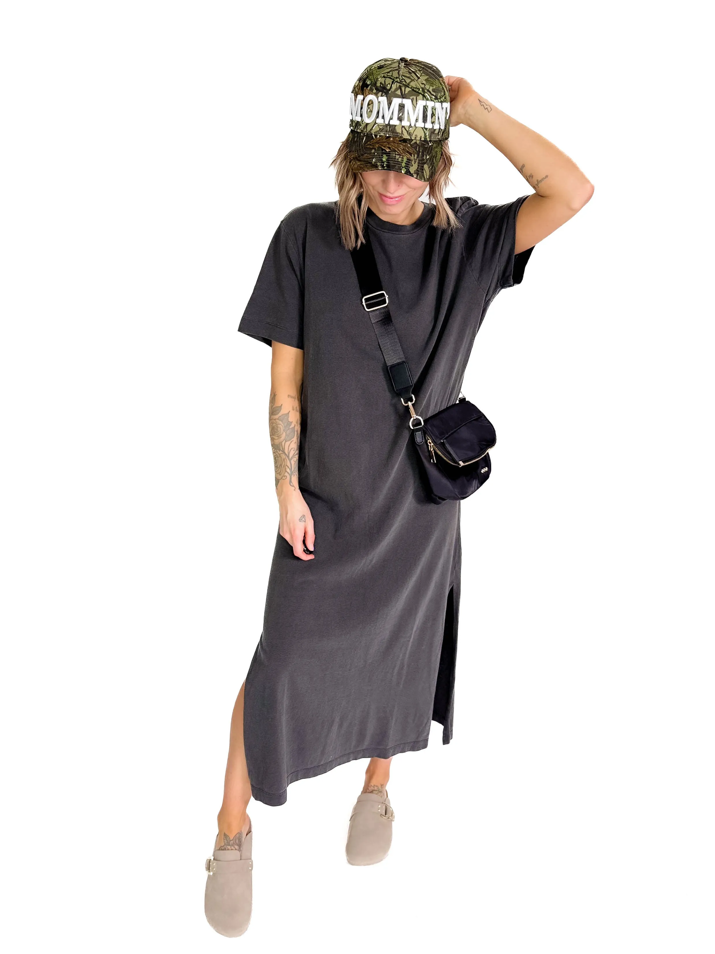 Juliana Cotton Midi T-shirt Dress- BLACK