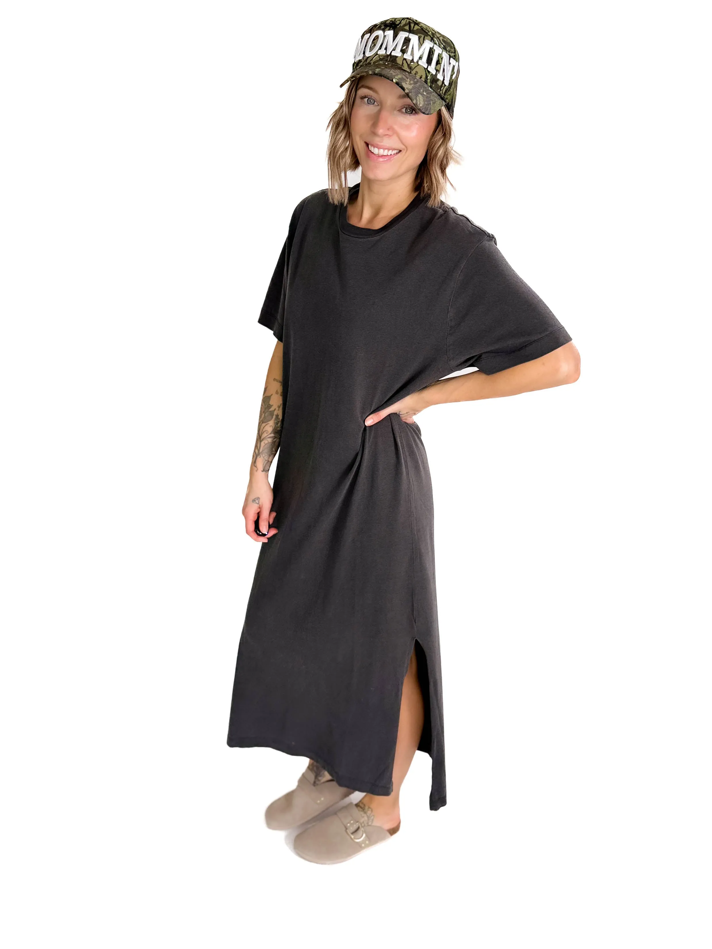 Juliana Cotton Midi T-shirt Dress- BLACK