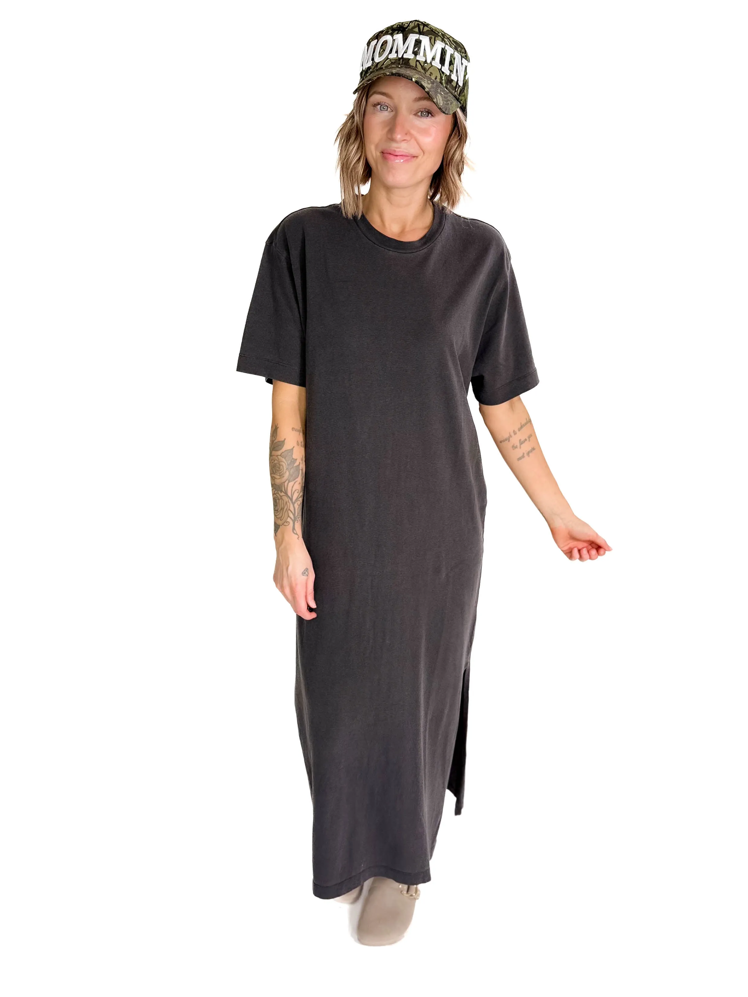 Juliana Cotton Midi T-shirt Dress- BLACK
