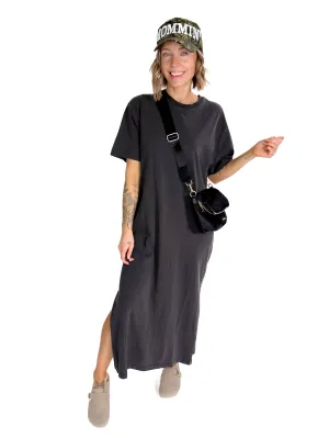 Juliana Cotton Midi T-shirt Dress- BLACK