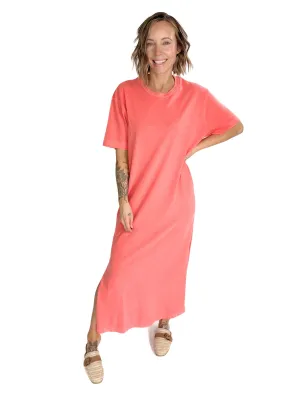 Juliana Cotton Midi T-Shirt Dress- CORAL