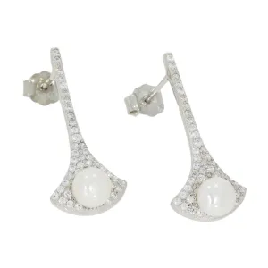 Lido Cubic Zirconia Freshwater Pearl Long Bar Drop Earrings LH108E