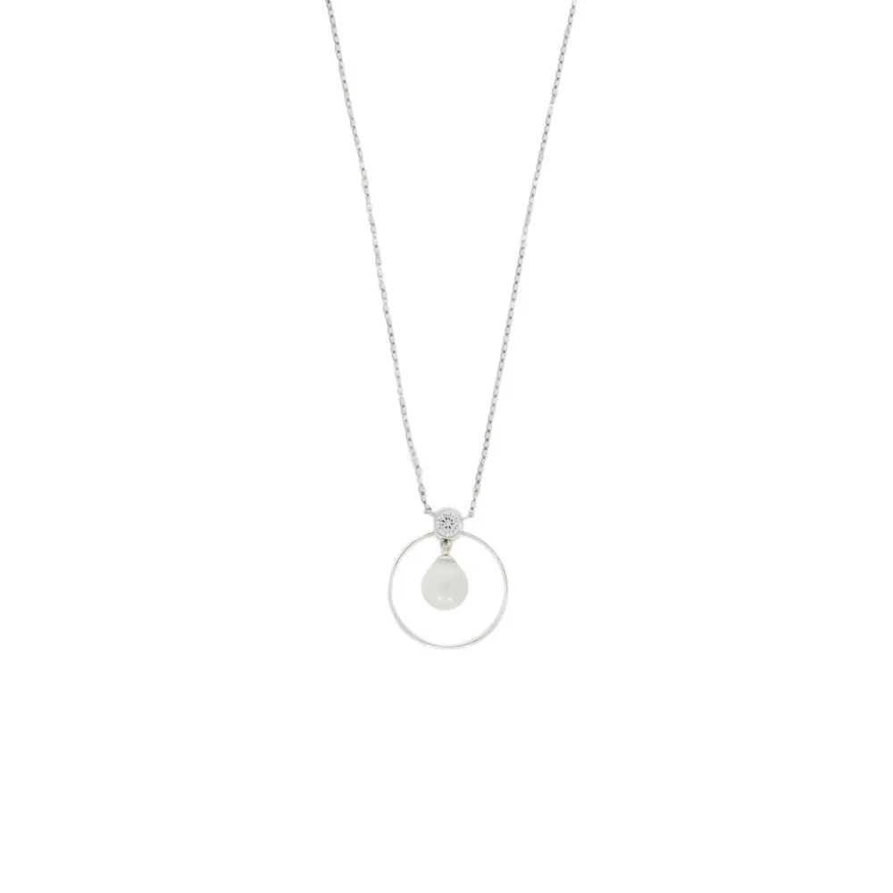 Lido White Freshwater Pearl CZ Silver Pendant and Chain KS150