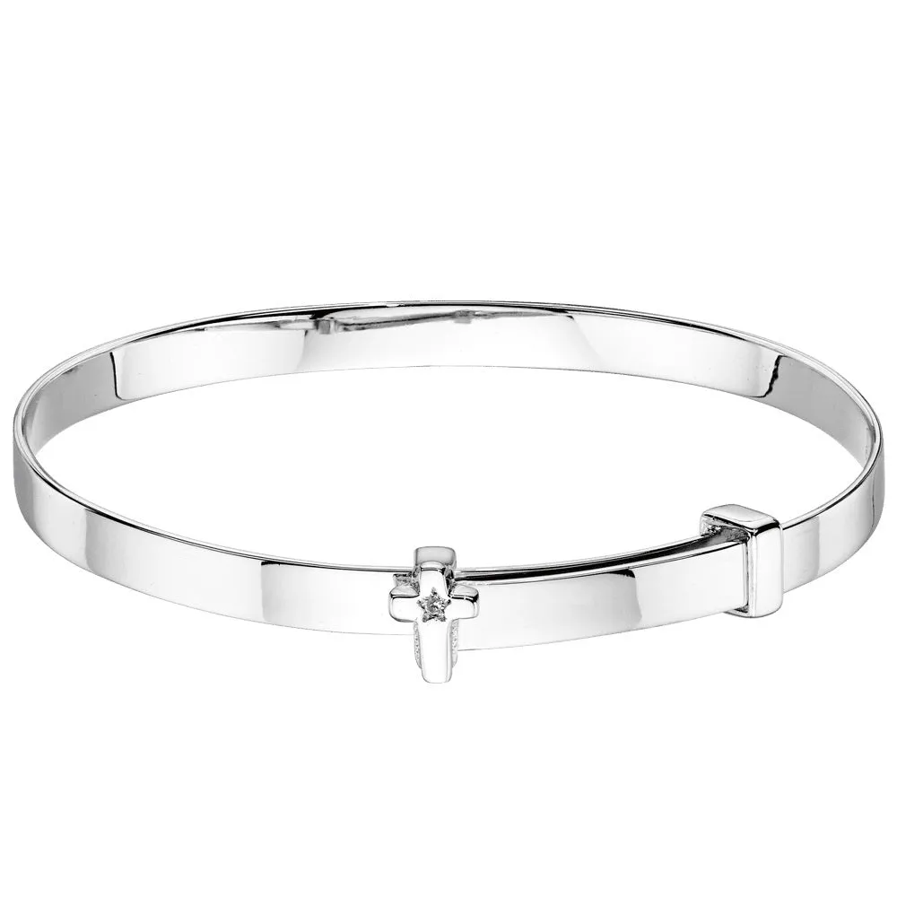 Little Star Honor Diamond Cross Sterling Silver Baby Bangle LSB0019