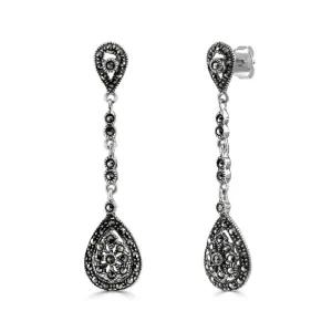 London Vintage Sterling Silver Marcasite Drop Earrings