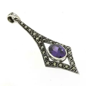 London Vintage Sterling Silver Marcasite Pendant and Chain