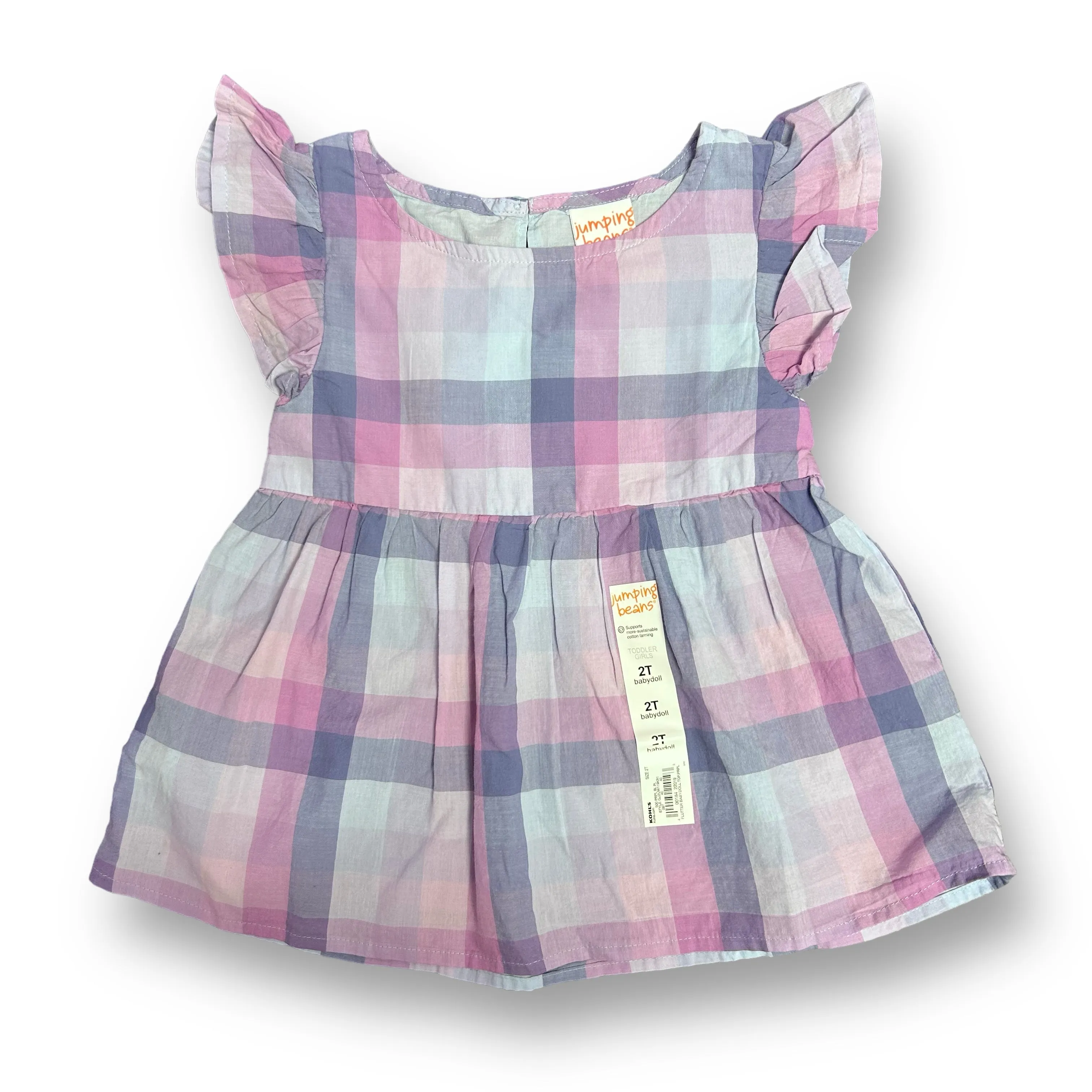NEW! Girls Size 2T Purple Plaid Flutter Sleeve Babydoll Blouse