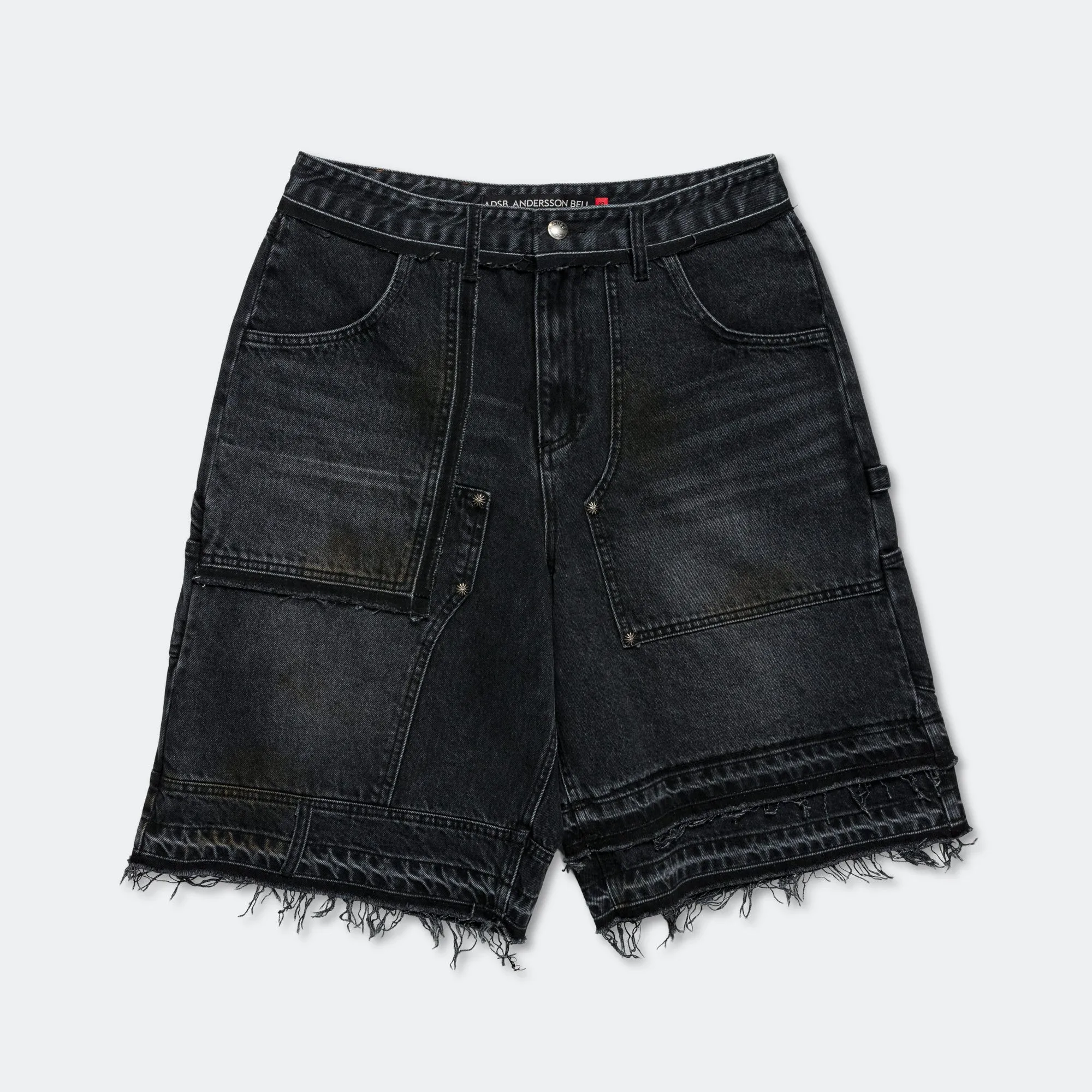 Patchwork Denim Shorts - Black