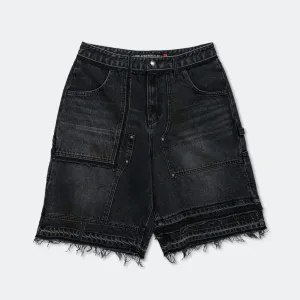 Patchwork Denim Shorts - Black