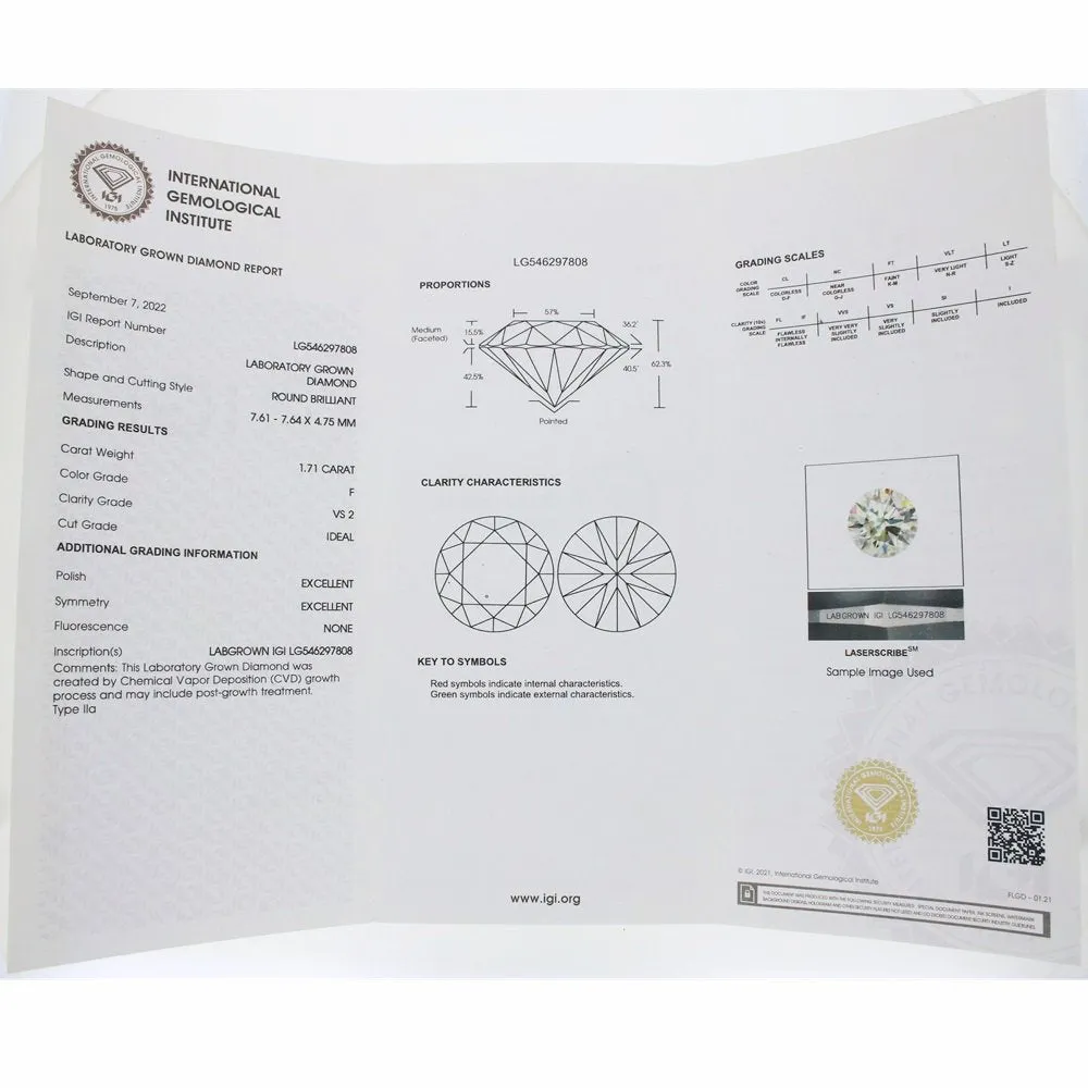 Platinum 1.71cts Lab Grown Diamond Solitaire Ring
