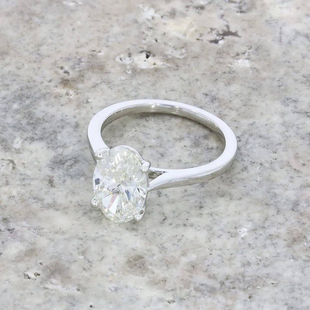 Platinum 2.56ct Oval Brilliant Cut Lab Grown Diamond Solitaire Ring G VS1