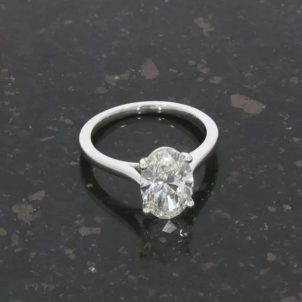 Platinum 2.56ct Oval Brilliant Cut Lab Grown Diamond Solitaire Ring G VS1