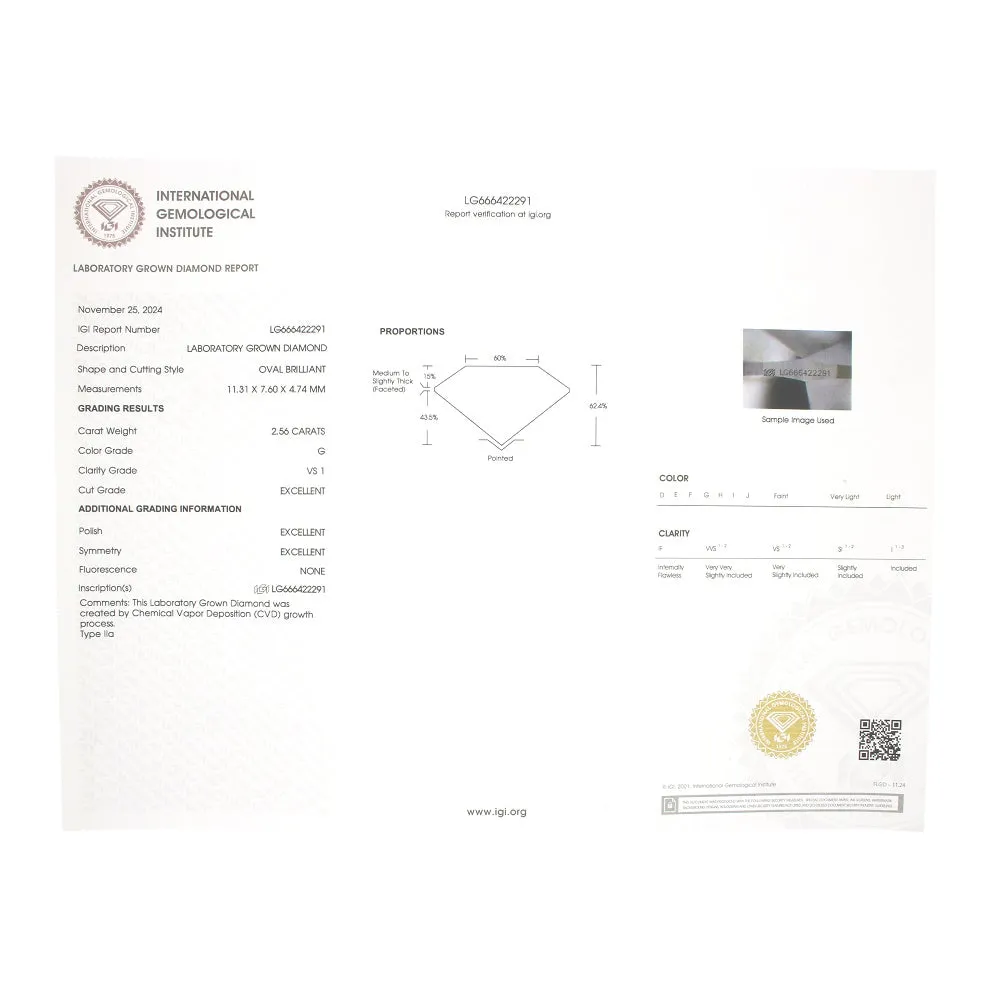 Platinum 2.56ct Oval Brilliant Cut Lab Grown Diamond Solitaire Ring G VS1