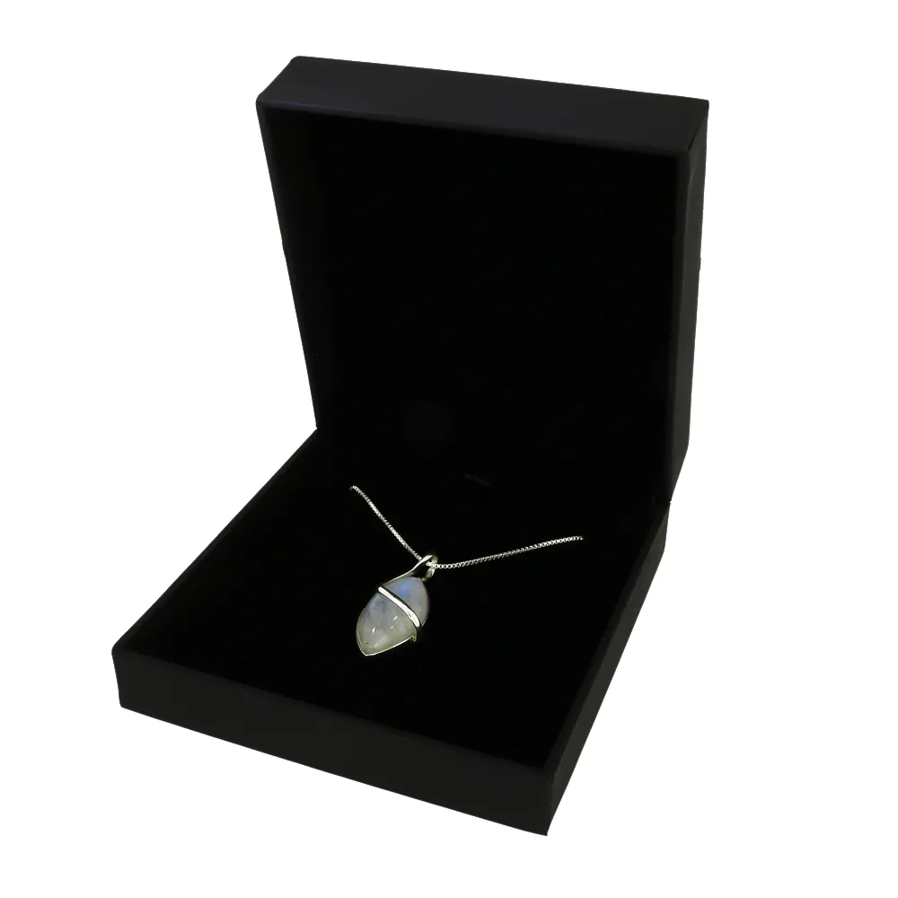 Rainbow Moonstone Sterling Silver Marquise Pendant & Chain
