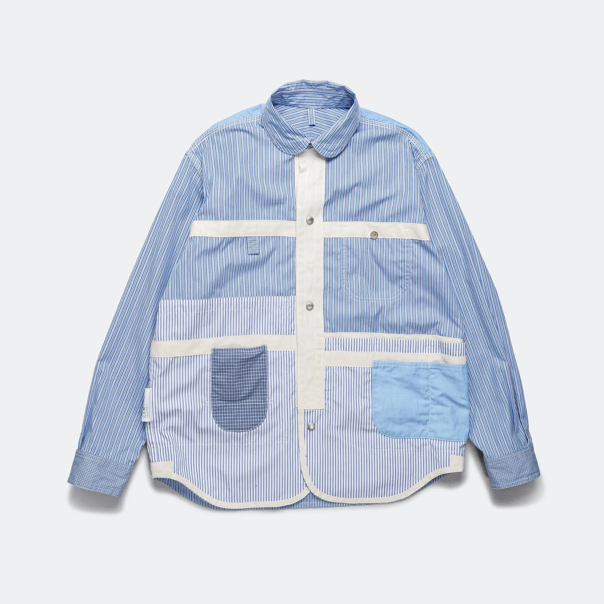 Reversible Cotton Stripe x Cotton Check Shirt - Blue/Sax-White