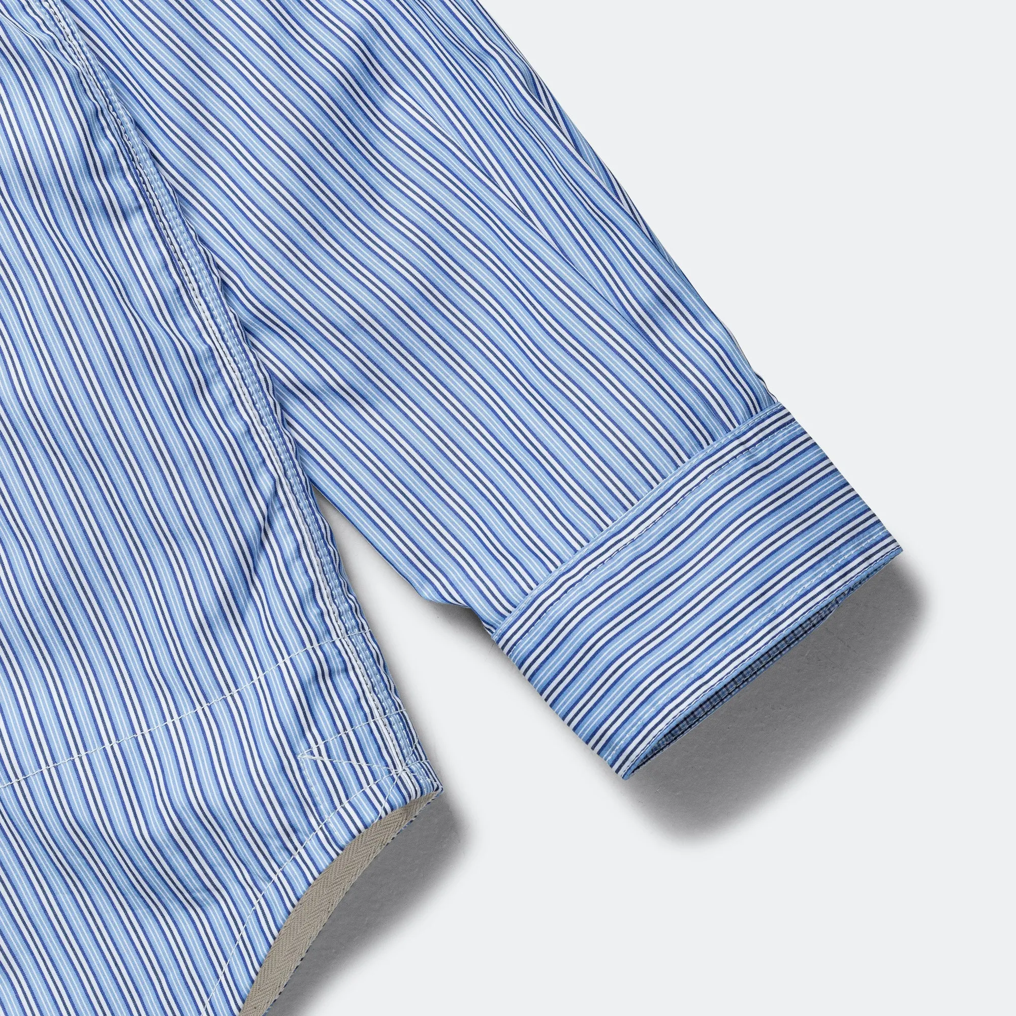 Reversible Cotton Stripe x Cotton Check Shirt - Blue/Sax-White