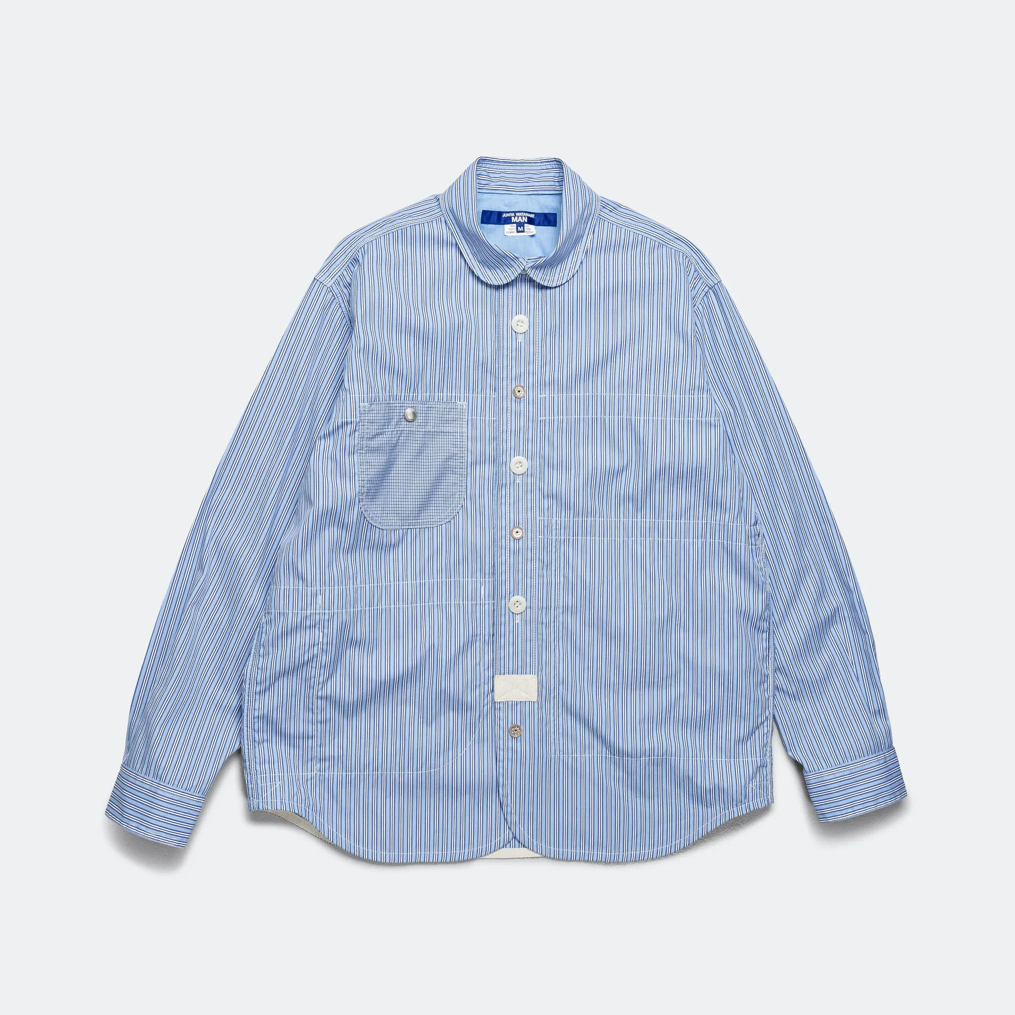 Reversible Cotton Stripe x Cotton Check Shirt - Blue/Sax-White