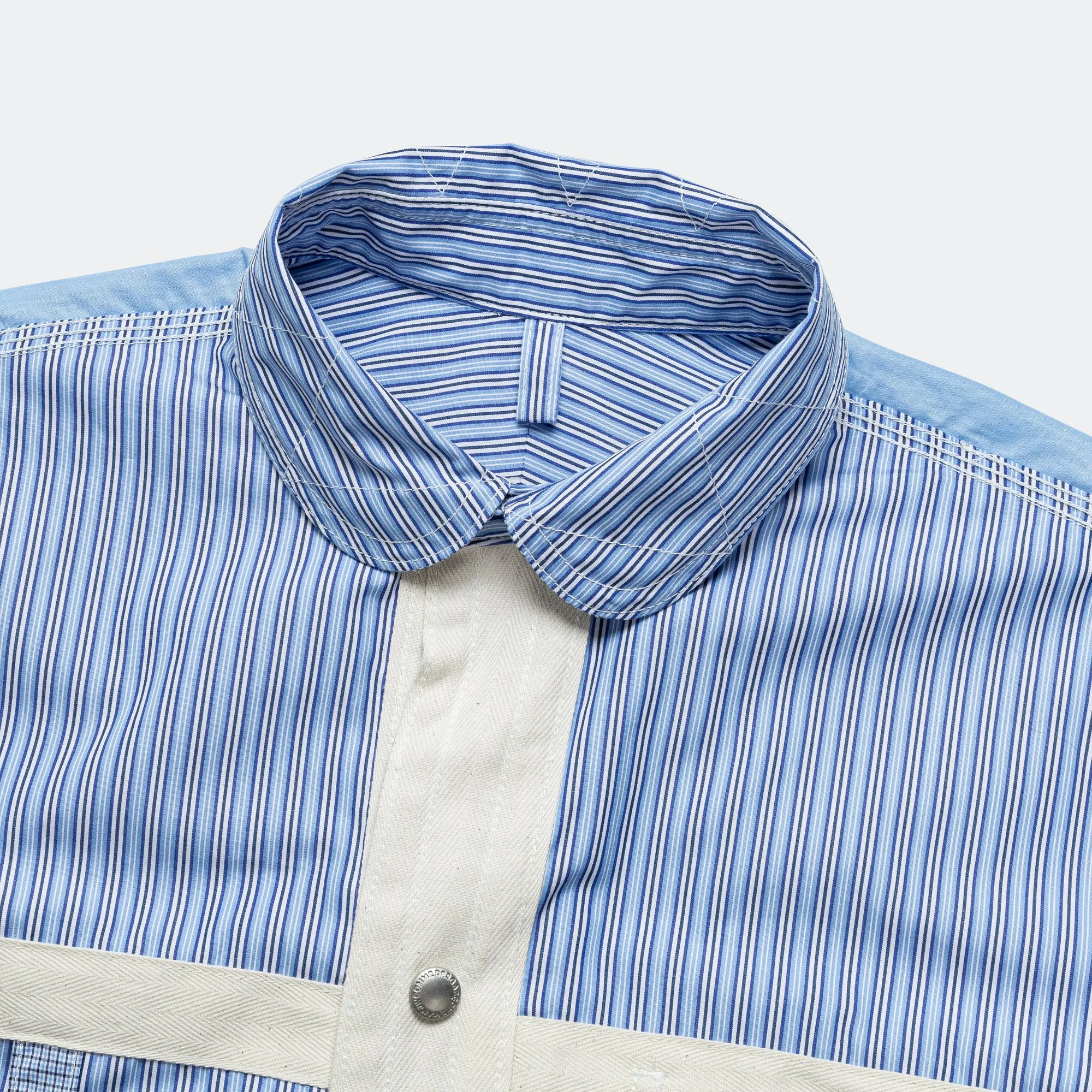 Reversible Cotton Stripe x Cotton Check Shirt - Blue/Sax-White