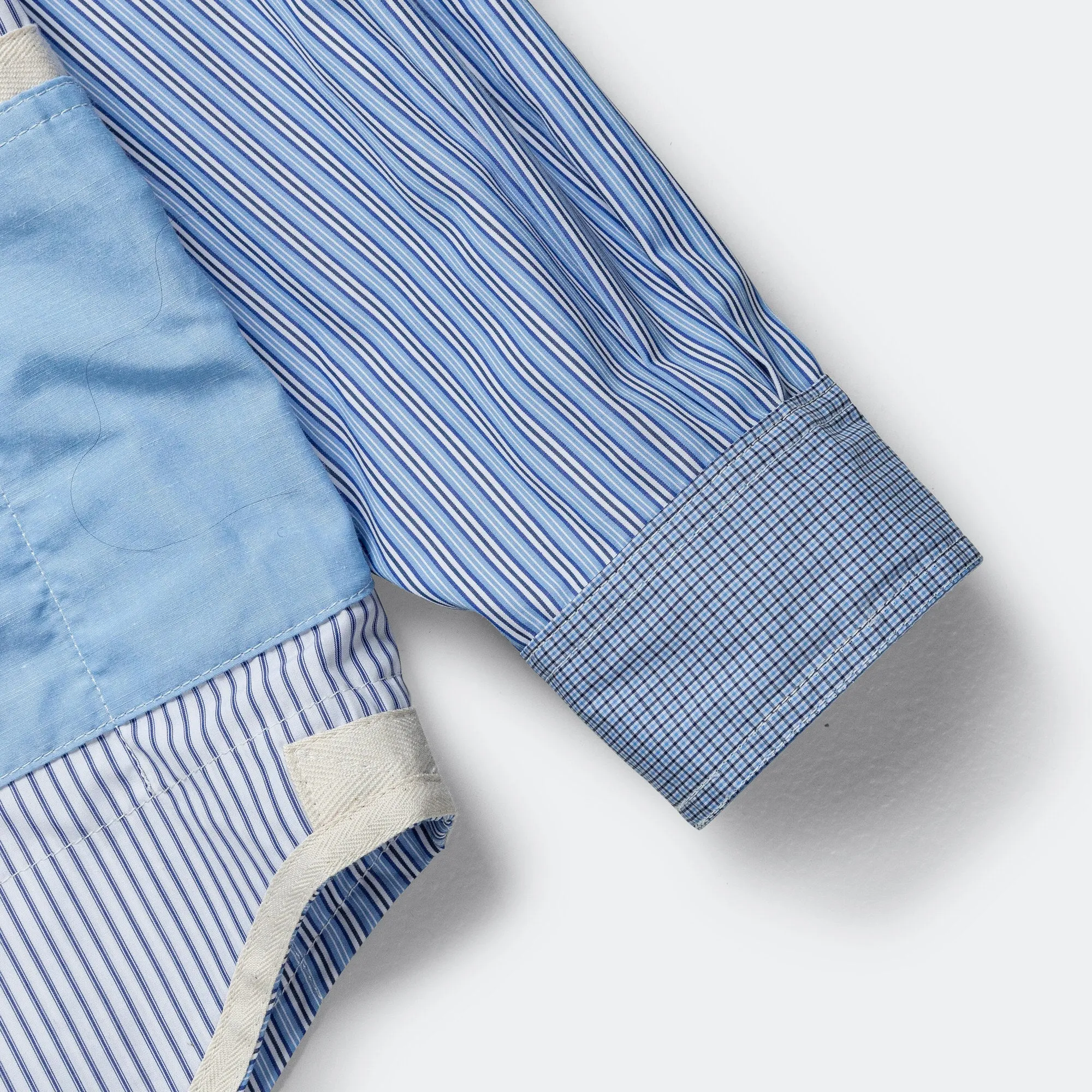 Reversible Cotton Stripe x Cotton Check Shirt - Blue/Sax-White
