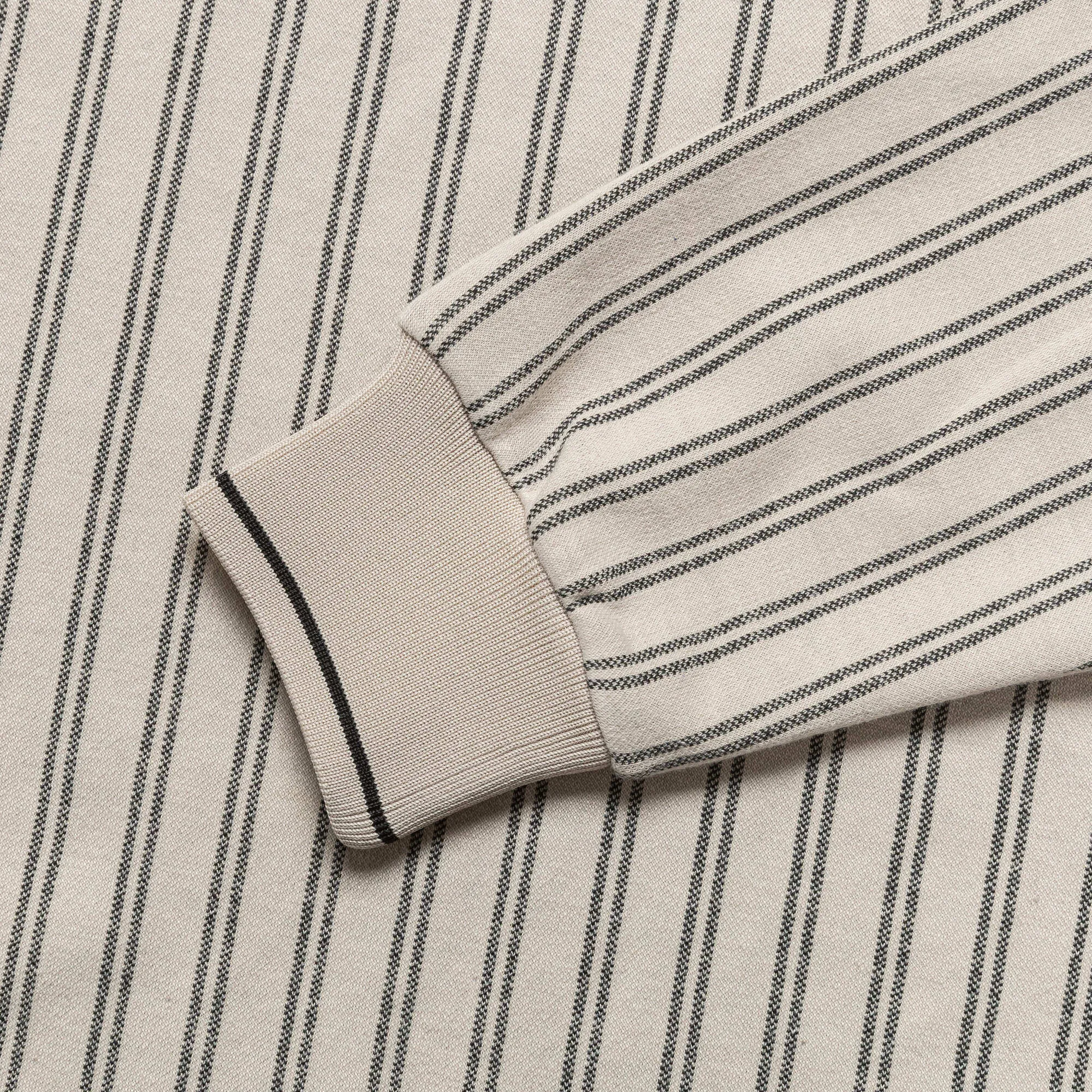Ribbed LS Striped Polo - Tan