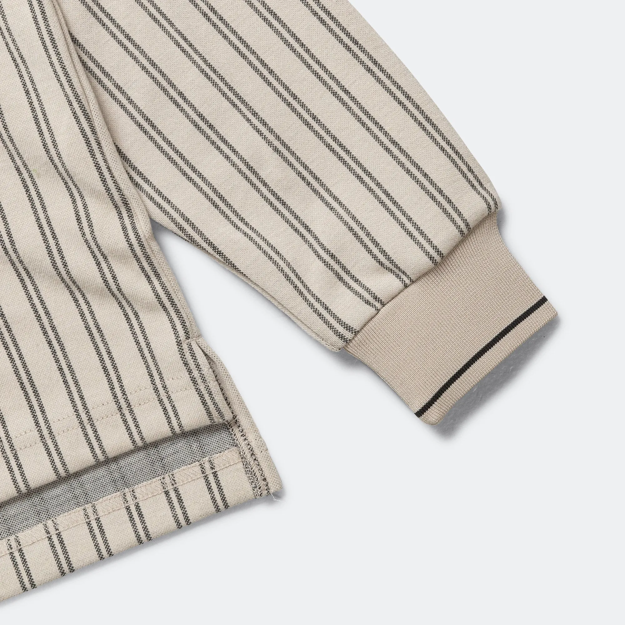 Ribbed LS Striped Polo - Tan