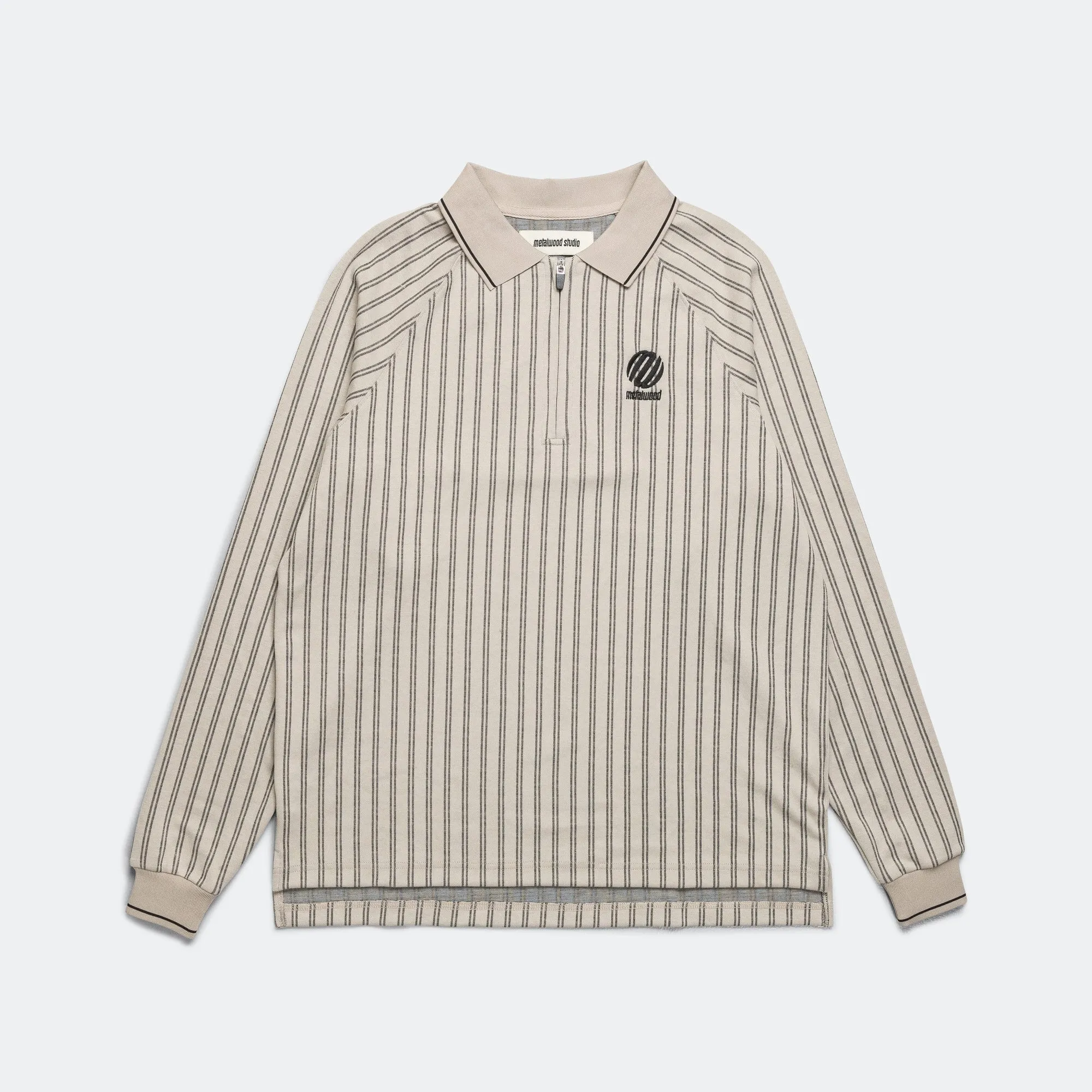 Ribbed LS Striped Polo - Tan